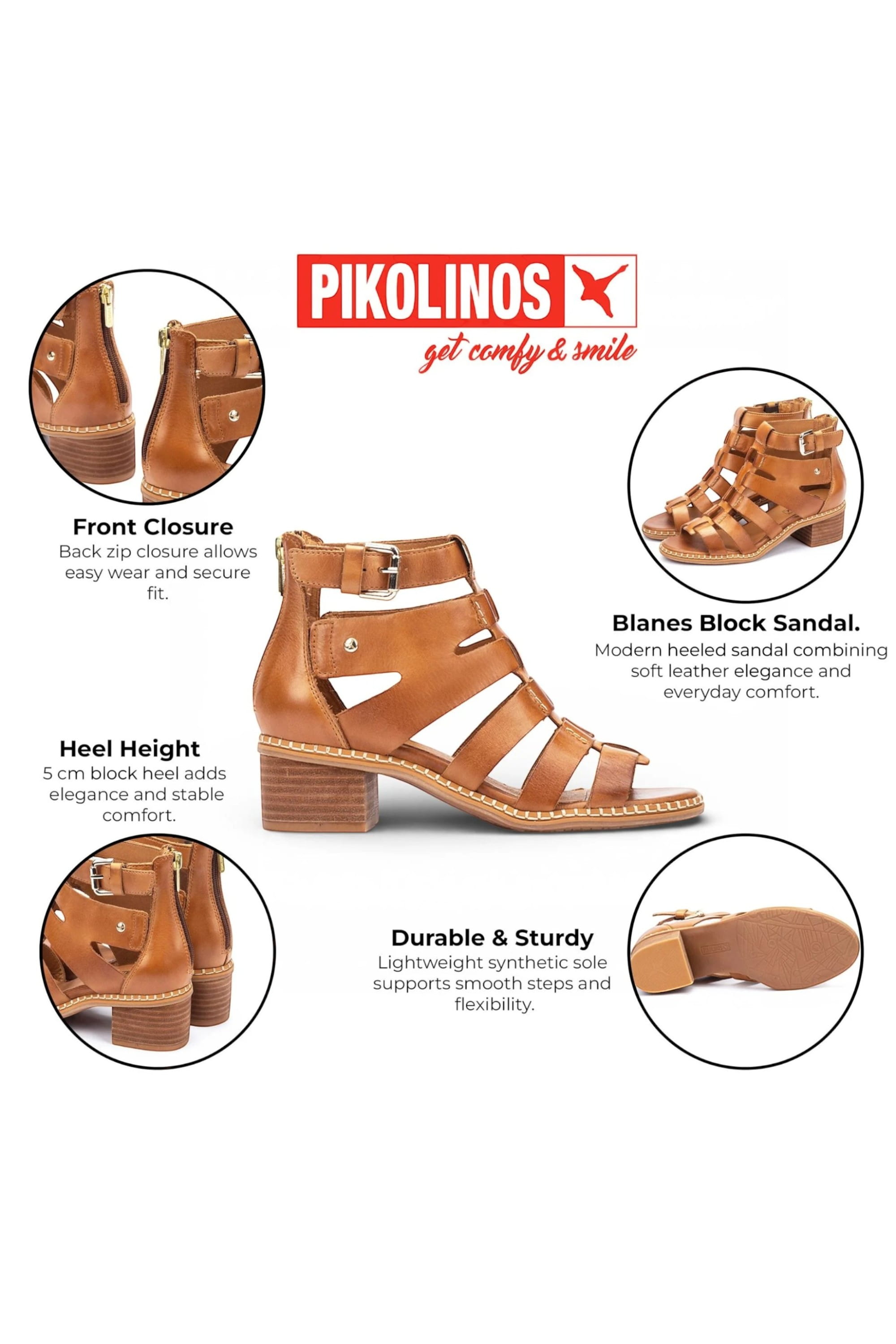 Brown Womens Soft Block Heel Sandals W3H-1823, Image 3 of 8