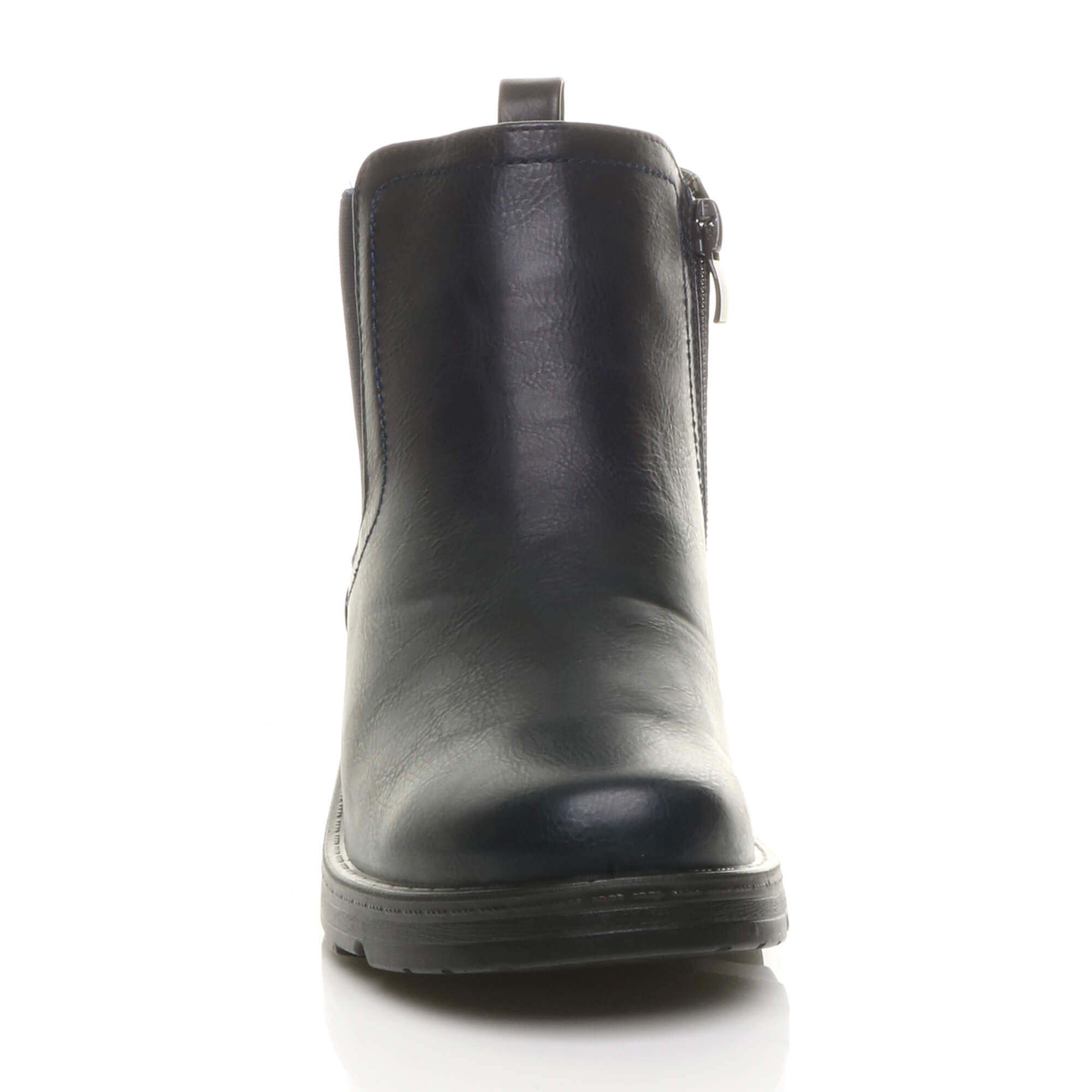 Navy Blue AJVANI Navy Blue Low Wedge Comfort Ankle Chelsea Boots, Image 6 of 6