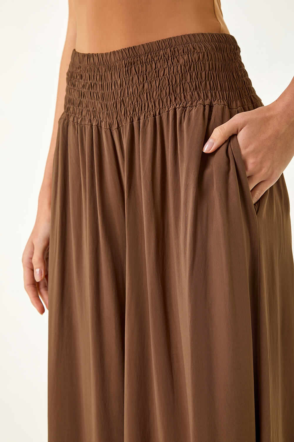 Chocolate Relaxed Ruched Wide Leg Trouser, Image 6 of 5