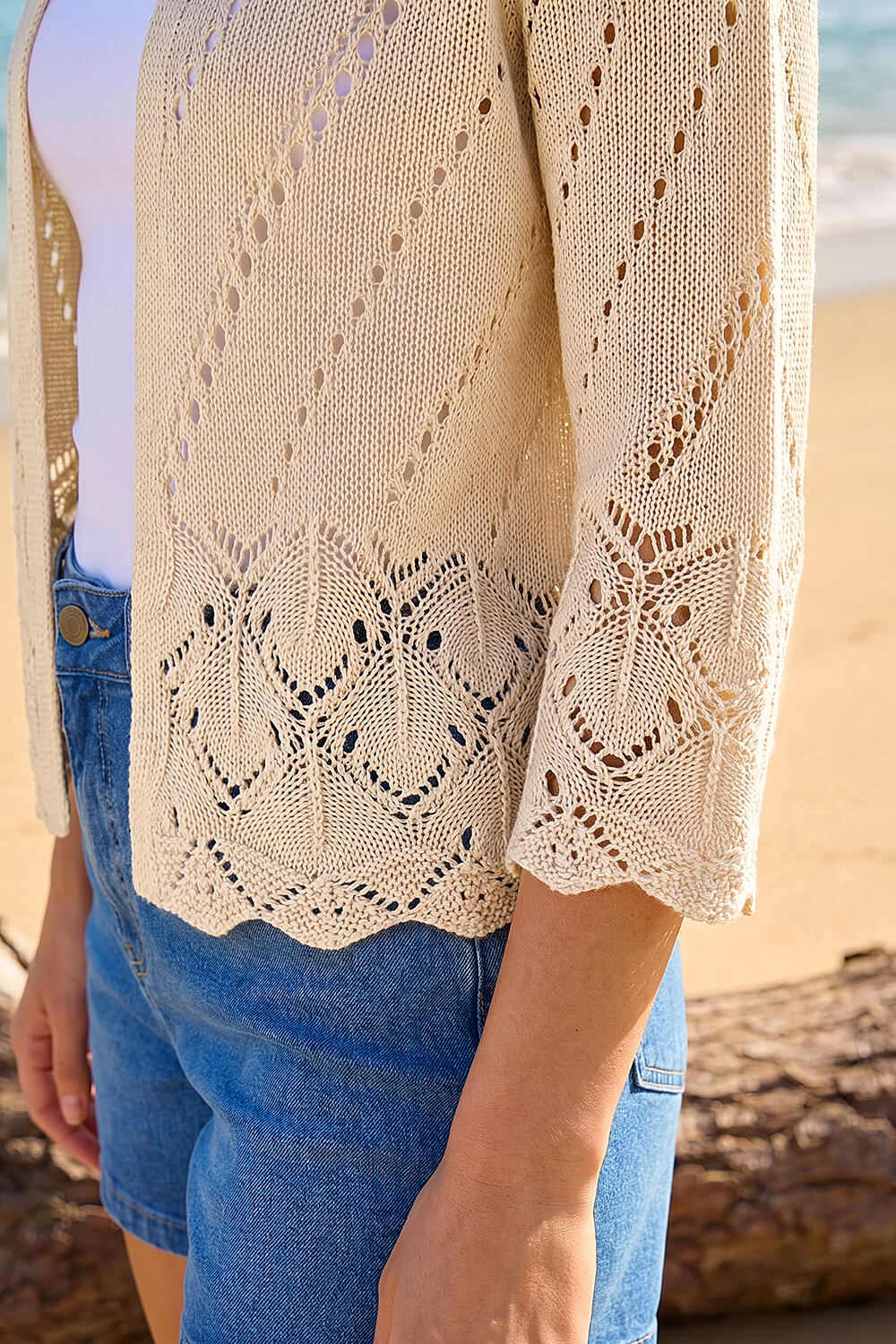 Ivory Pointelle Knit Cardigan, Image 5 of 4