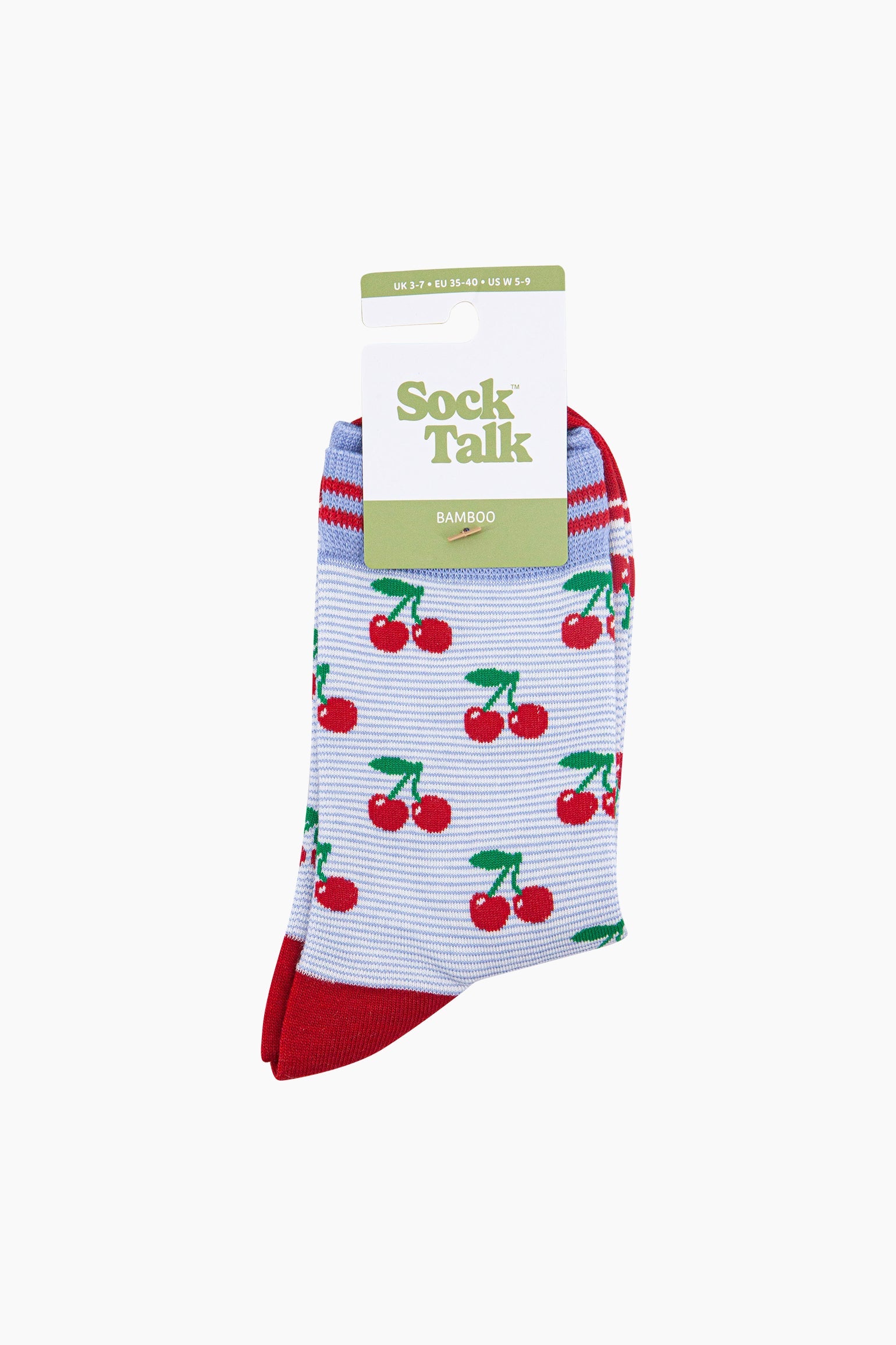 Blue Cherry Striped Bamboo Socks in Blue, Image 4 of 4