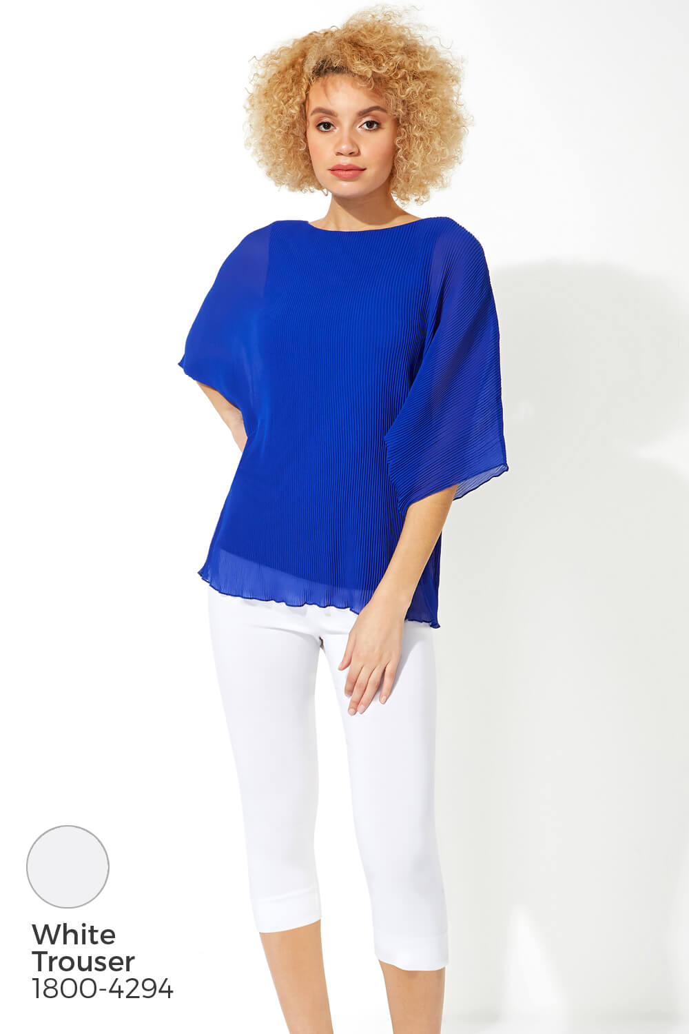 Royal Blue Pleated Chiffon Overlay Top, Image 6 of 8