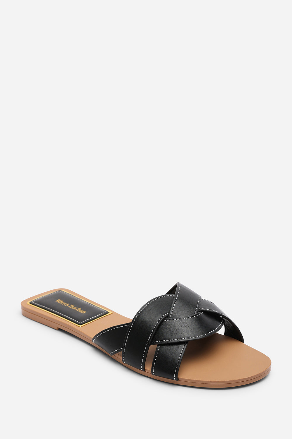 Black Elvira Braided Slide On Sandals With Contrast Stitching