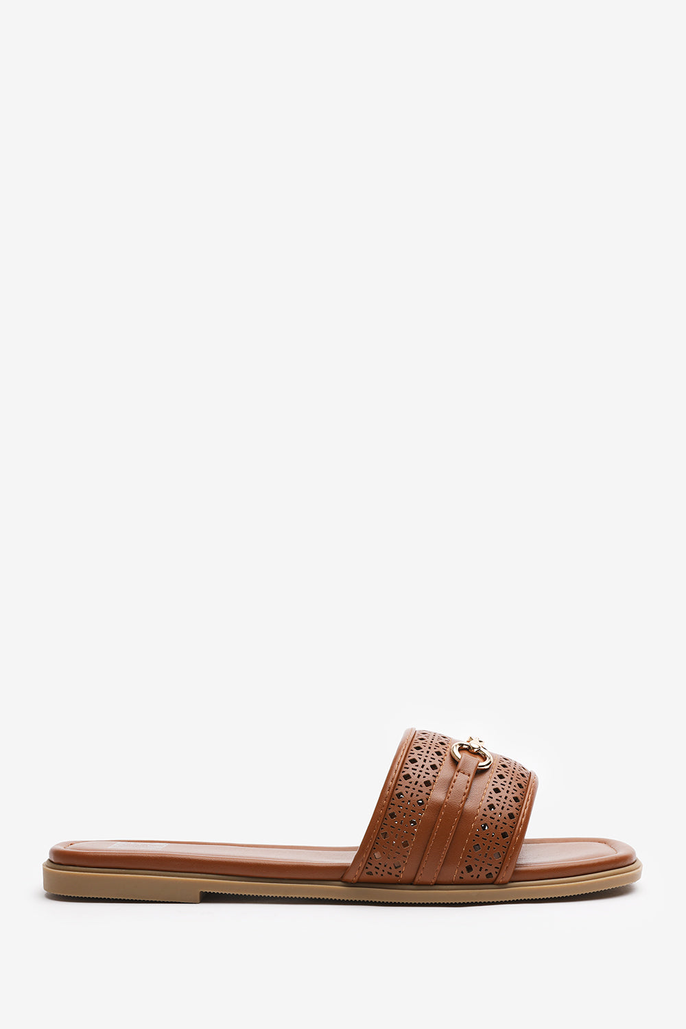 Tan 'Natalie' Sliders With Geometric Strap, Image 2 of 5