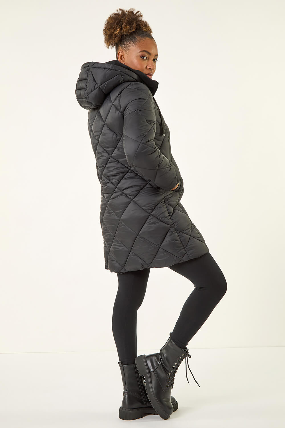 Black Diamond Quilt Padded Coat, Image 5 of 6