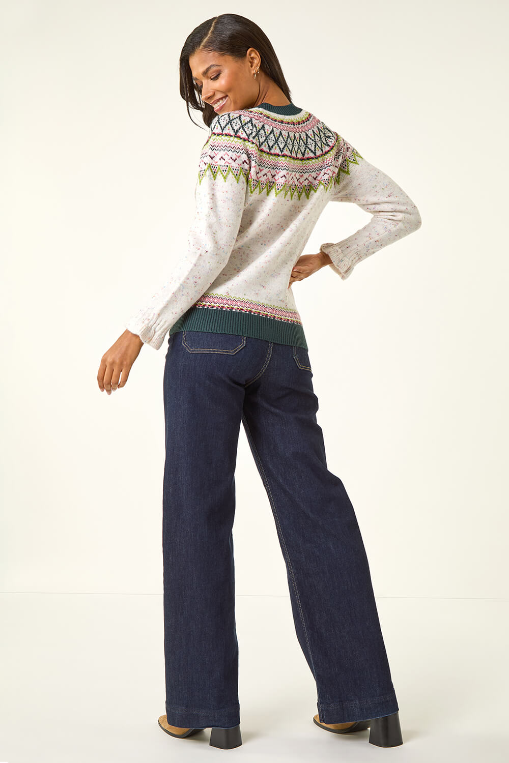Multi Fairisle Frill Detail Stretch Jumper, Image 5 of 7
