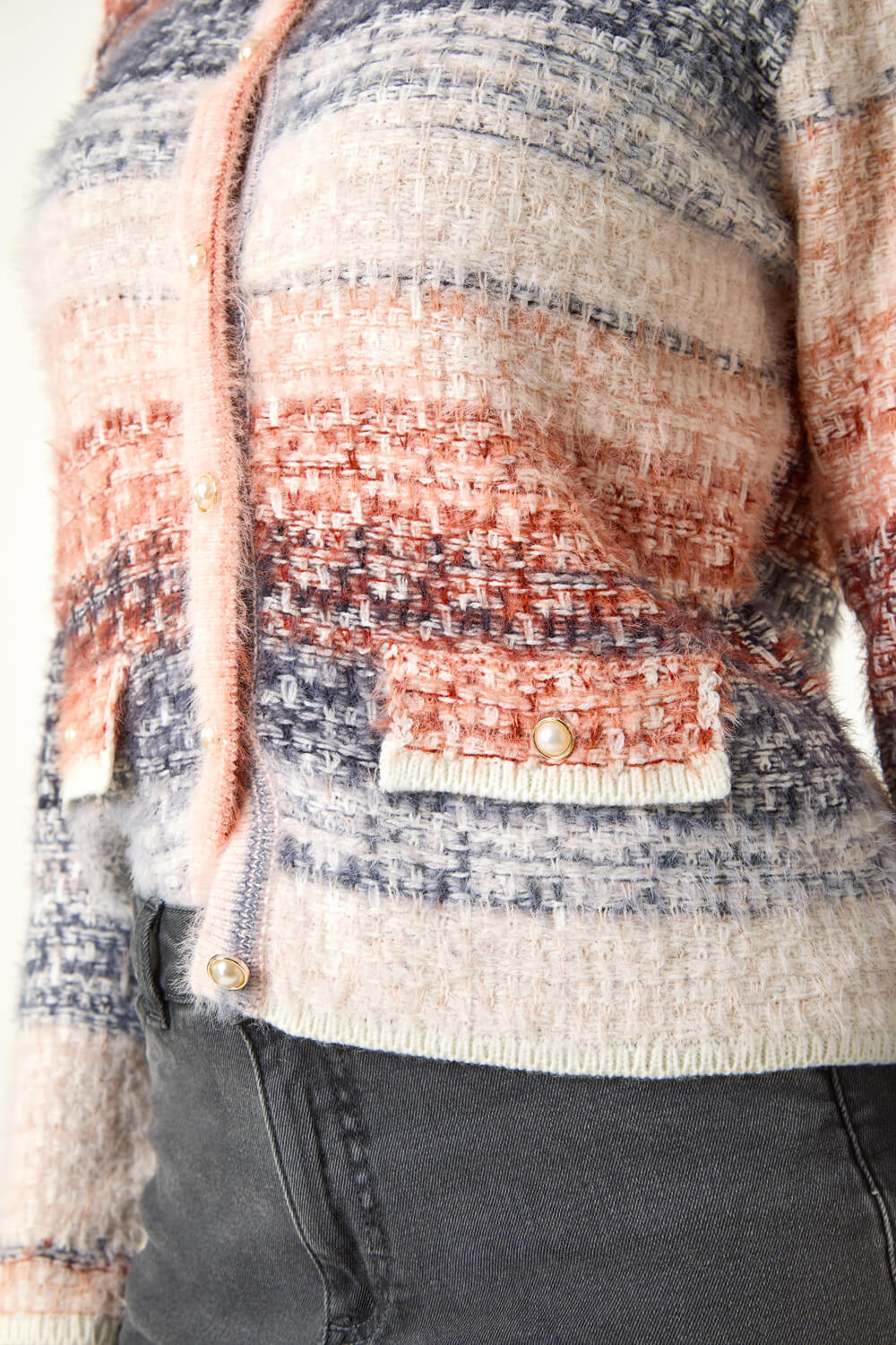 Denim Fluffy Ombre Knit Cardigan, Image 7 of 6