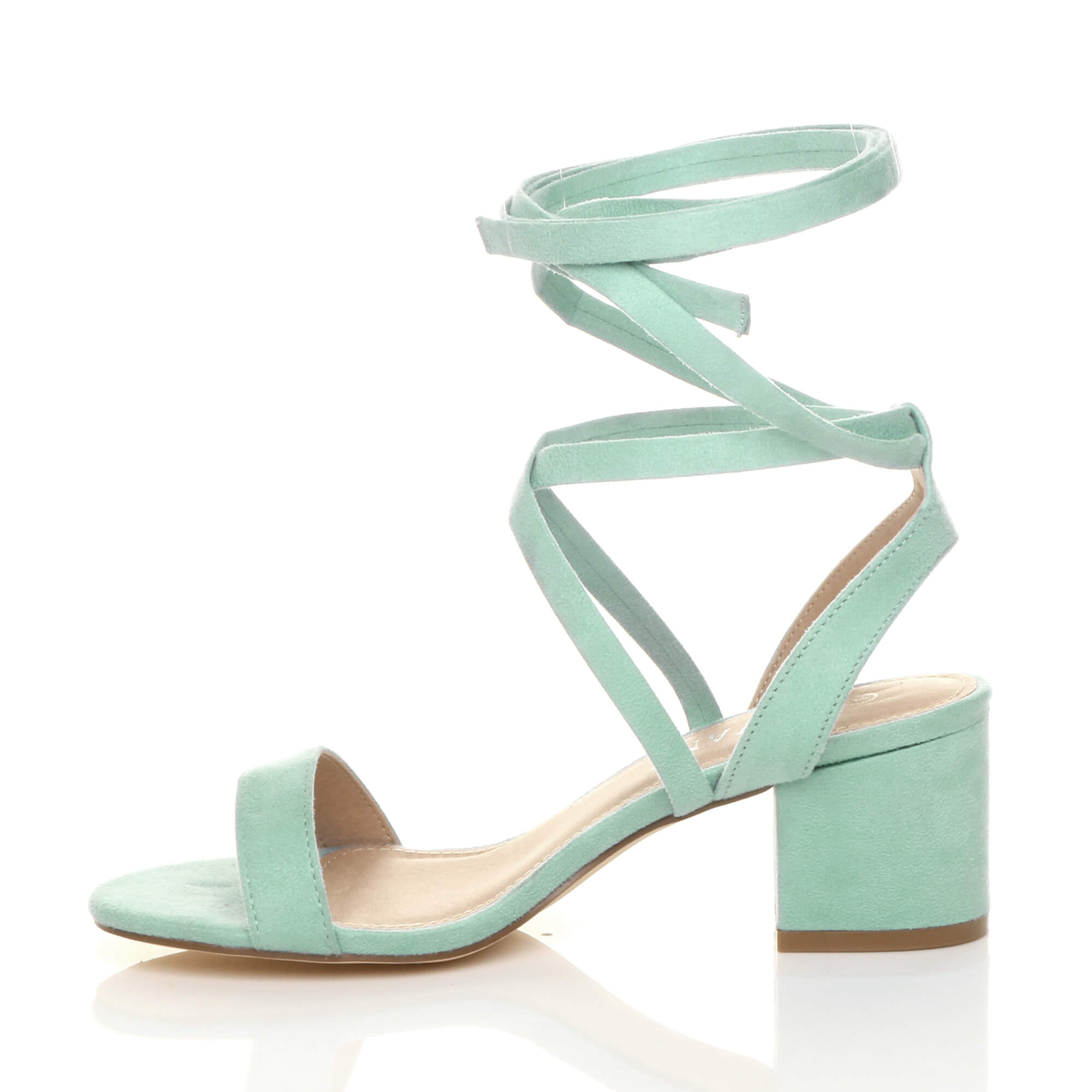 Mint Mid Block Heel Tie Up Sandals, Image 3 of 6