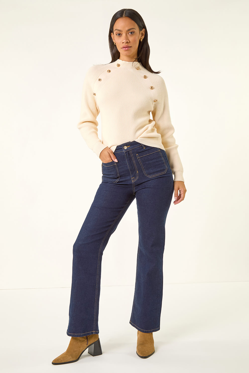 Indigo Dusk Front Pocket Bootcut Jeans, Image 3 of 6