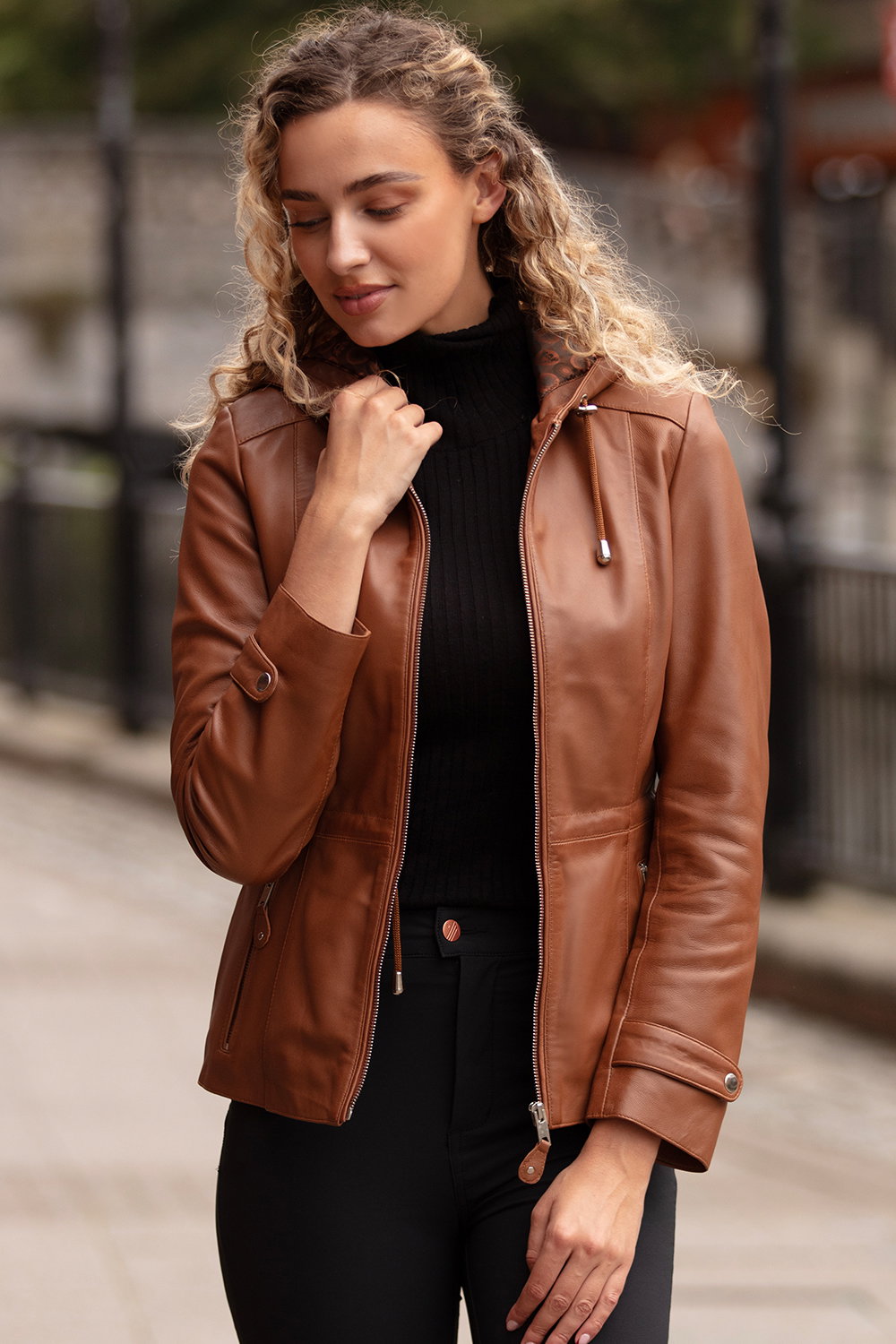 Tan Ashwood Leather Tan 'Anne' Leather Jacket with Adjustable Waist String, Image 1 of 5