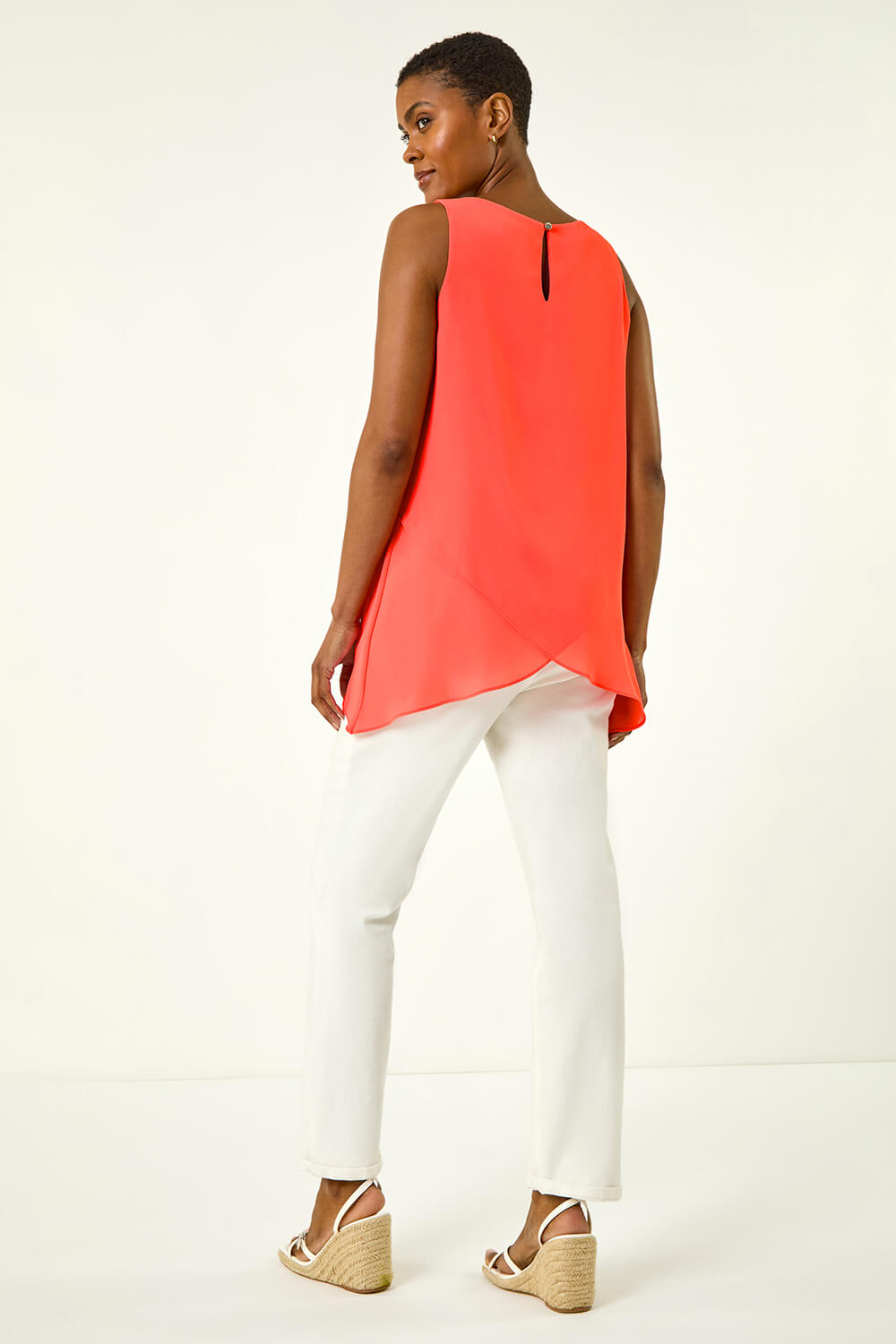 Coral Asymmetric Sleeveless Vest Top, Image 4 of 5