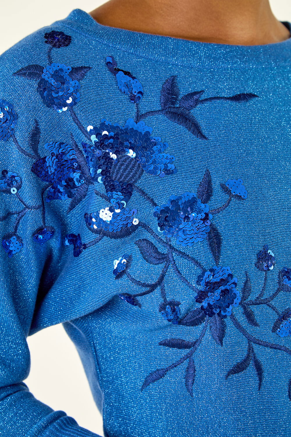 Blue Floral Sparkly Knit Jumper, Image 6 of 5