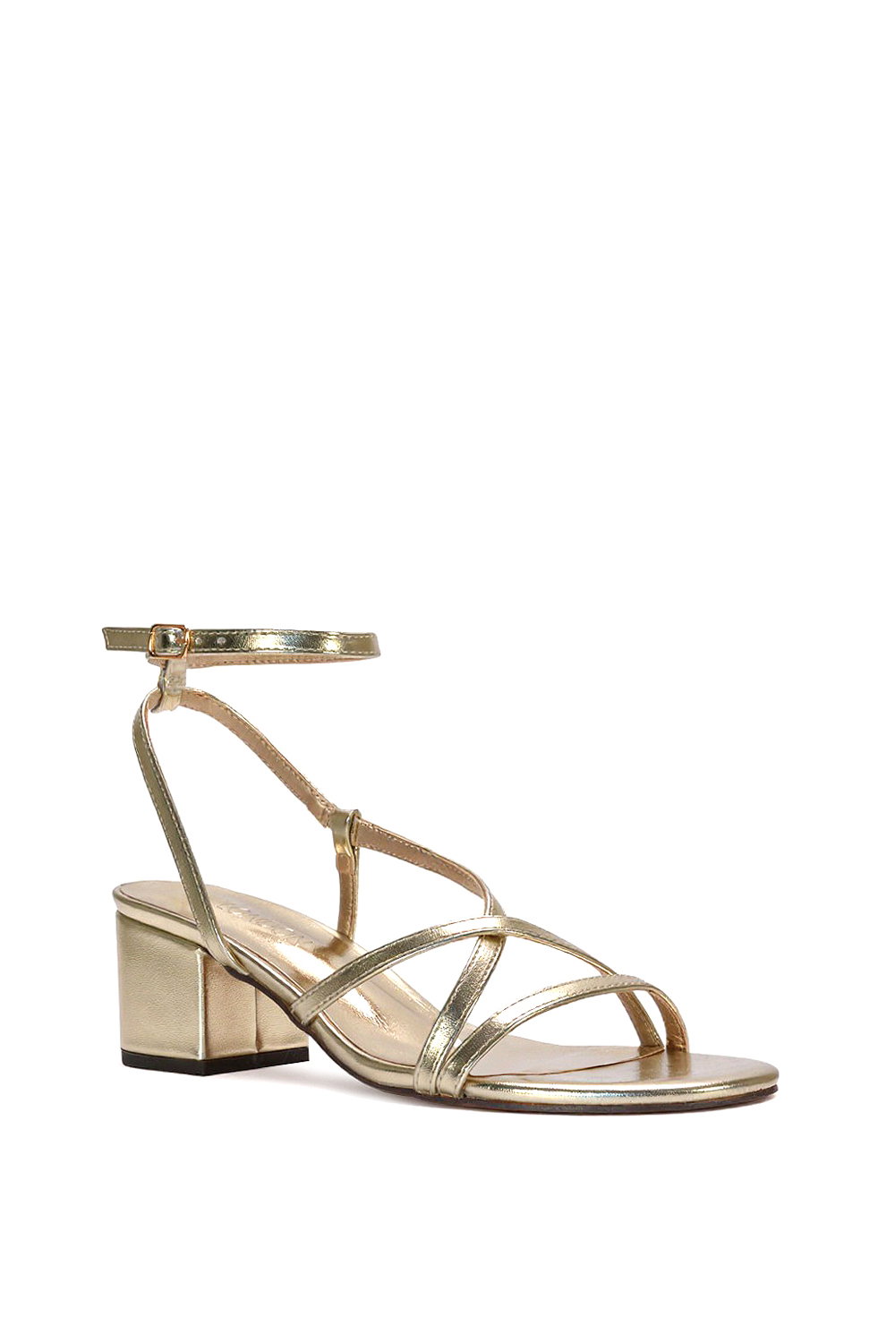 Gold 'Maria' Ankle Strap Low Block Heel Strappy Sandals, Image 2 of 5