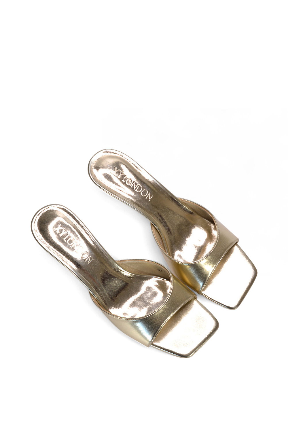 Gold XY LONDON Gold 'Jane' Square Toe Kitten Heel Slip On Heeled Sandal Mules, Image 6 of 6