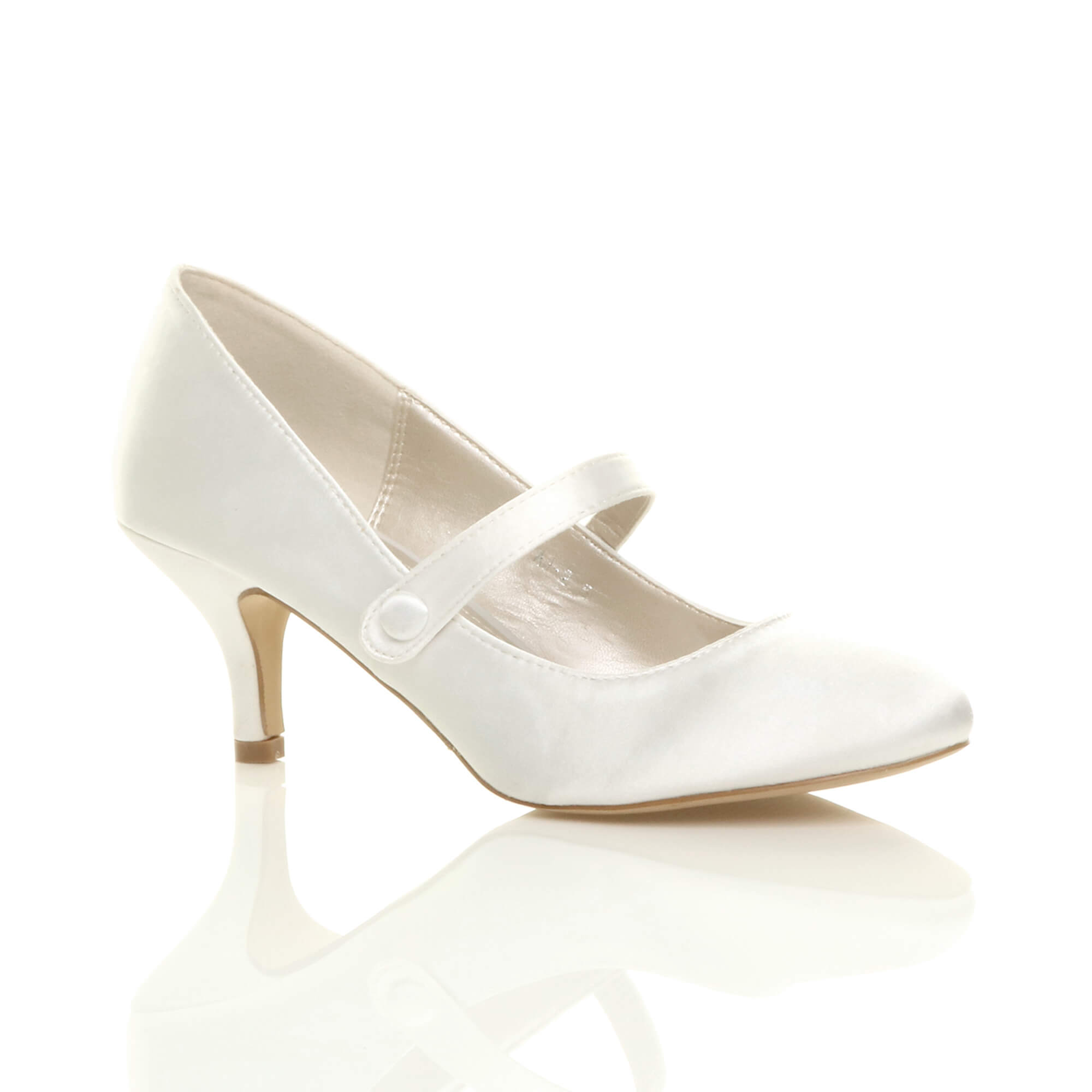 White AJVANI White Mid Heel Mary Jane Court Shoes, Image 1 of 6