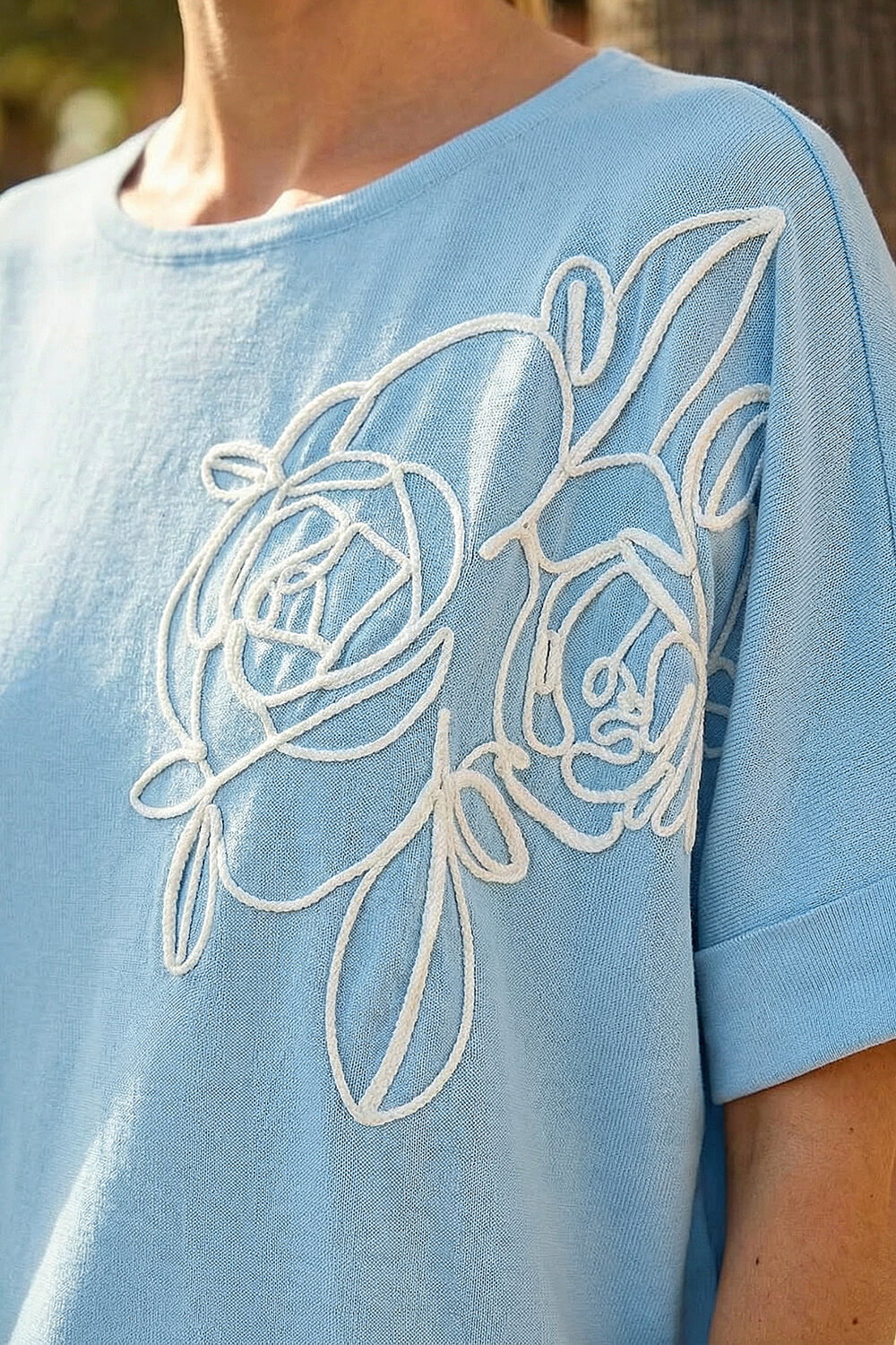 Light Blue Floral Knitted Top, Image 5 of 4