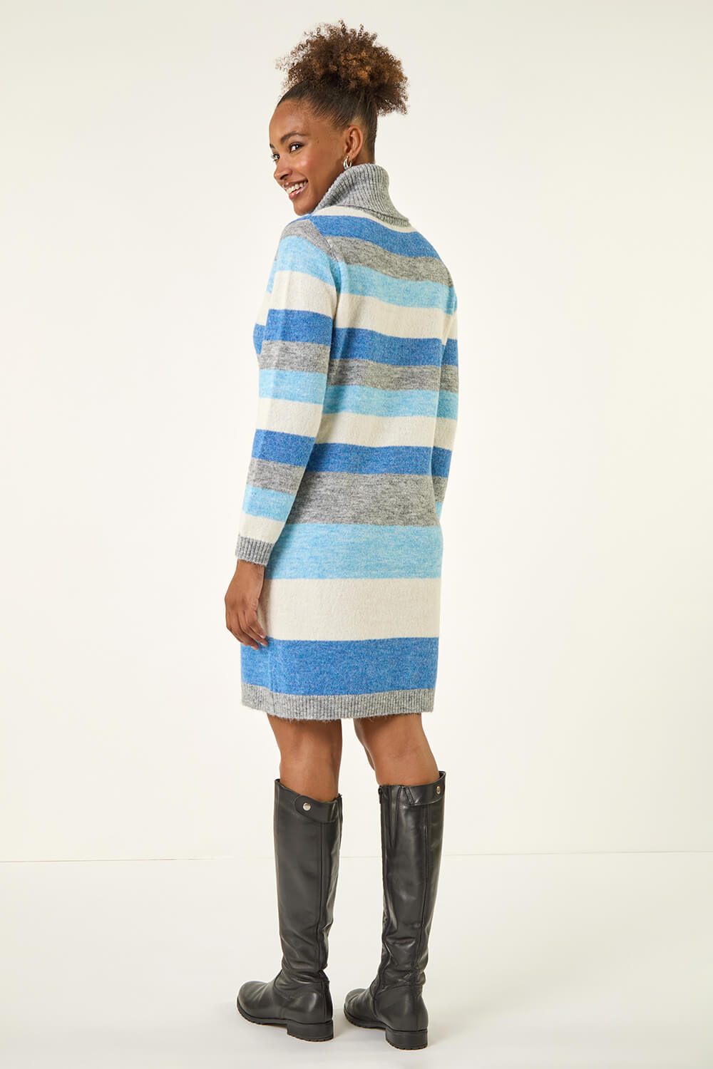 Blue Stripe Cowl Neck Knit Dress | Roman UK