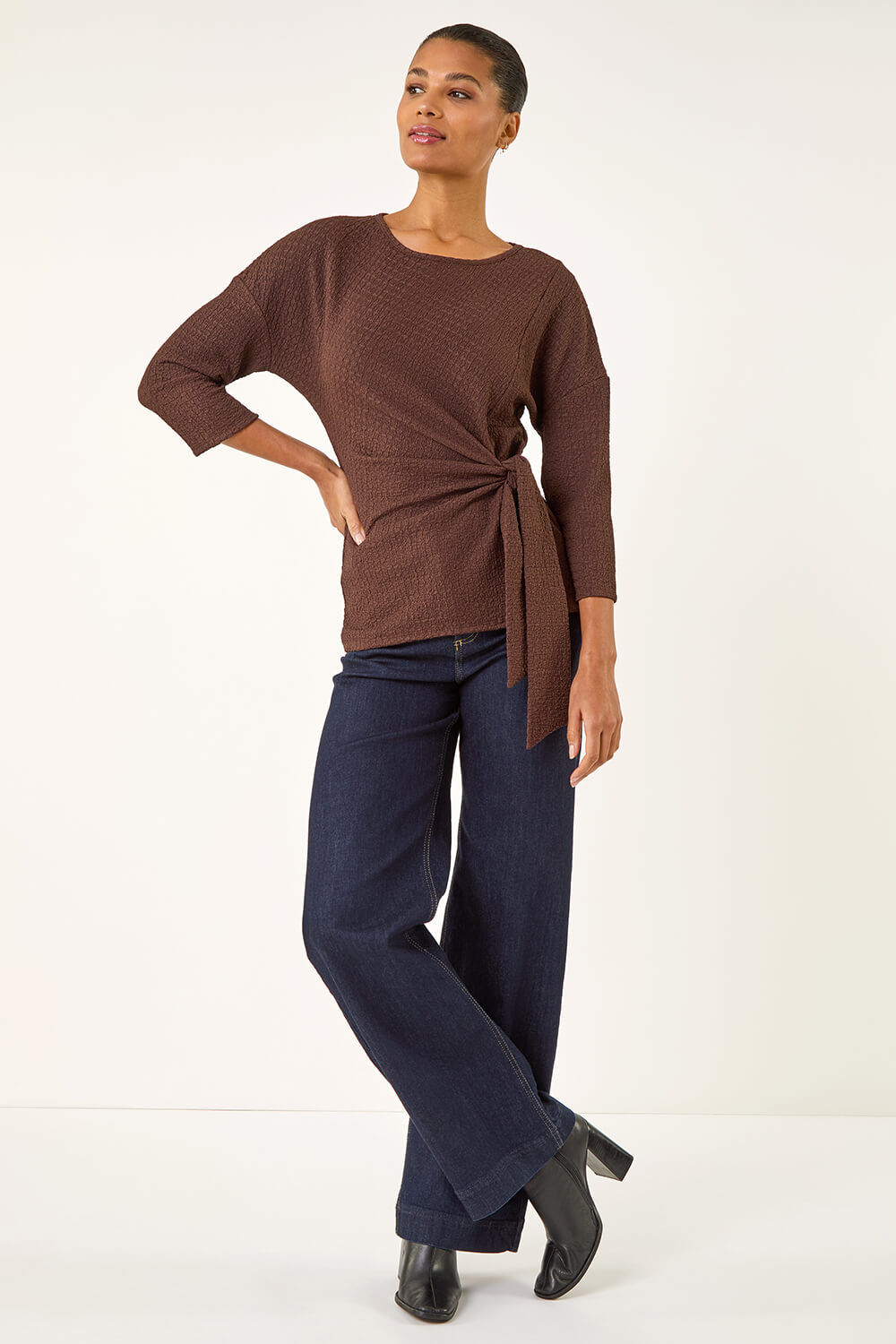 Chocolate Textured Asymmetric Wrap Top, Image 4 of 5