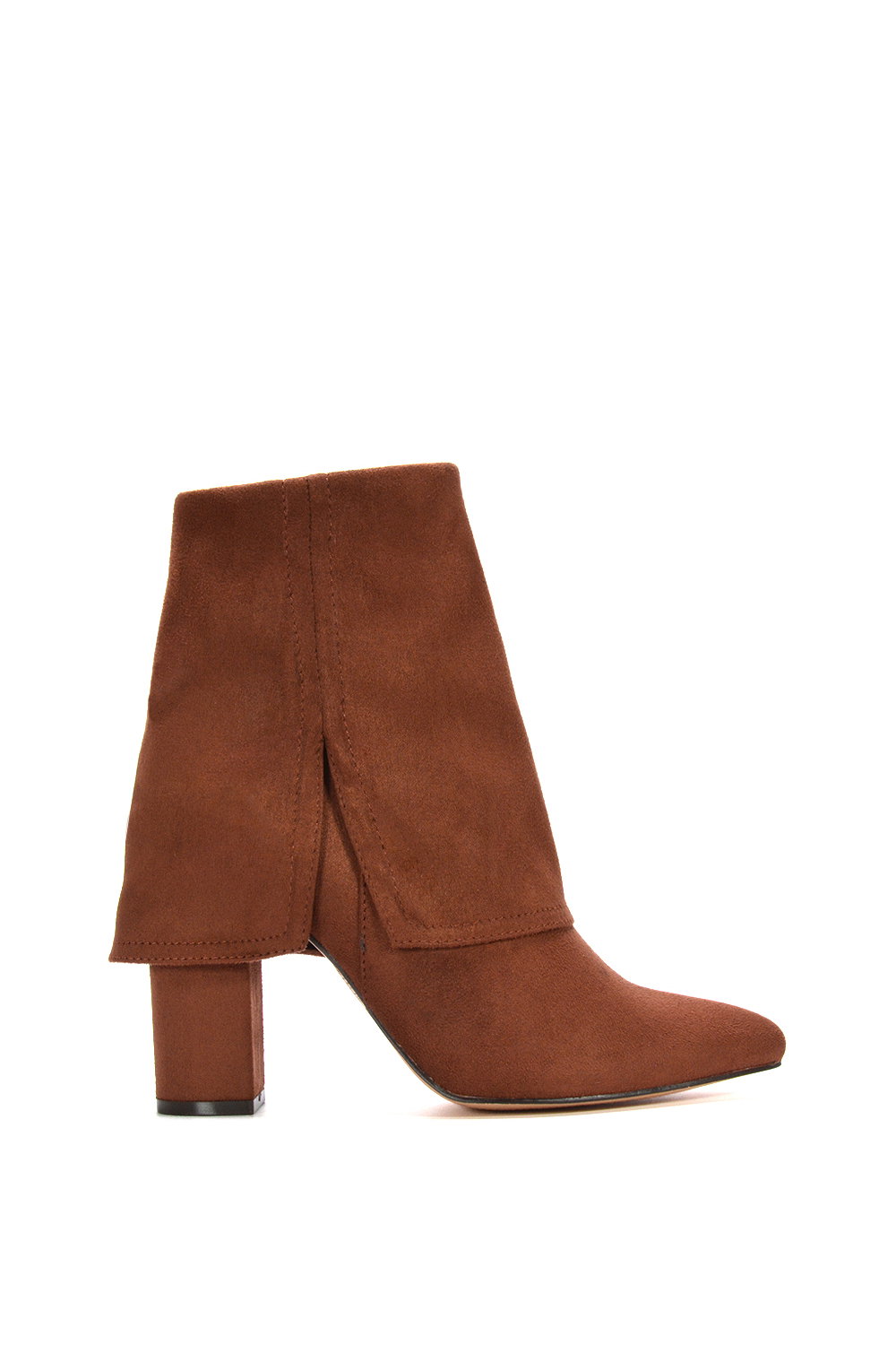 Brown 'Ayla' Fold Over Ankle Boots Layered Point Toe Block Heel Booties