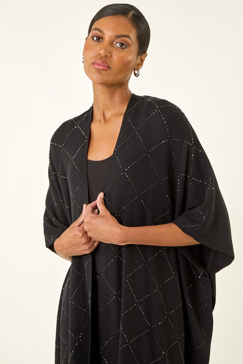 Black Sparkly Diamond Knit Poncho, Image 5 of 5