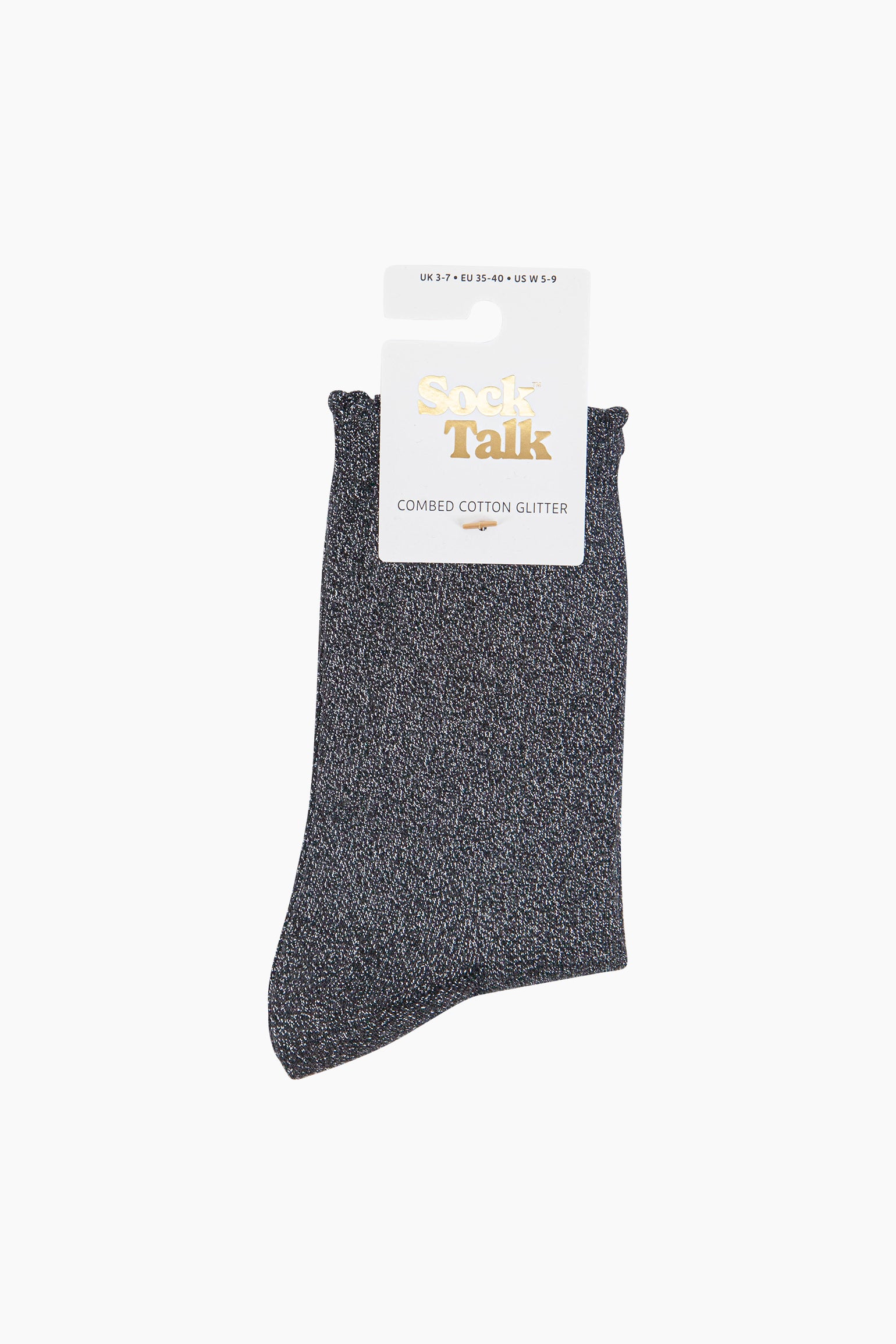Charcoal Plain Combed Cotton Glitter Socks, Image 4 of 4