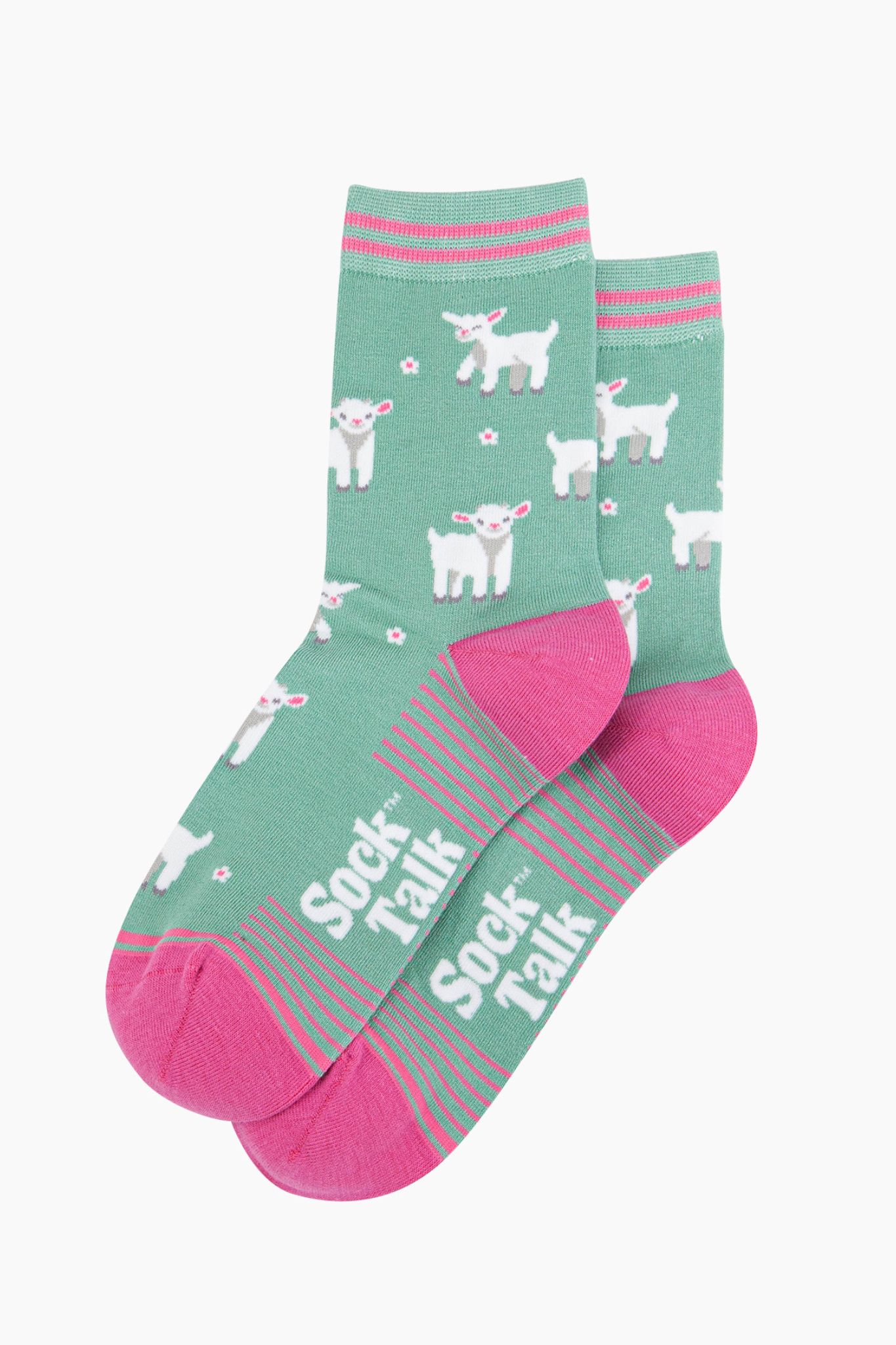 Green Spring Lambs Bamboo Socks in Green, Image 3 of 4