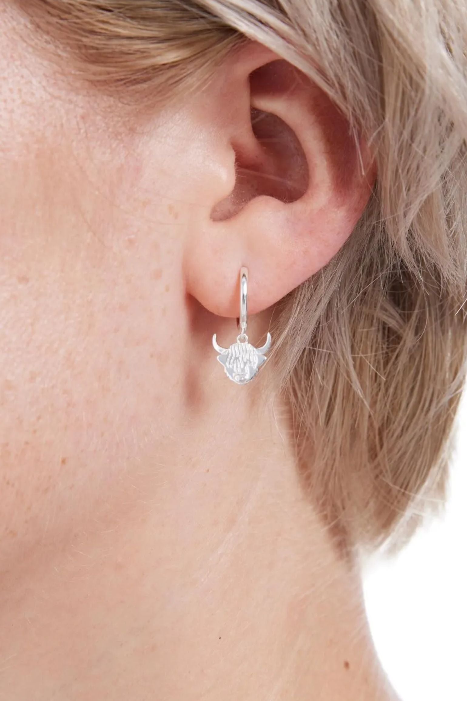 Silver Highland Cow Huggie Hoops, Image 2 of 3