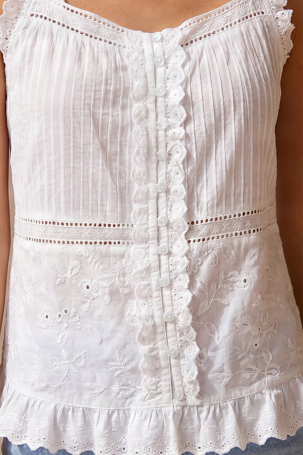 Ivory Embroidered Trim Cami Top, Image 5 of 4