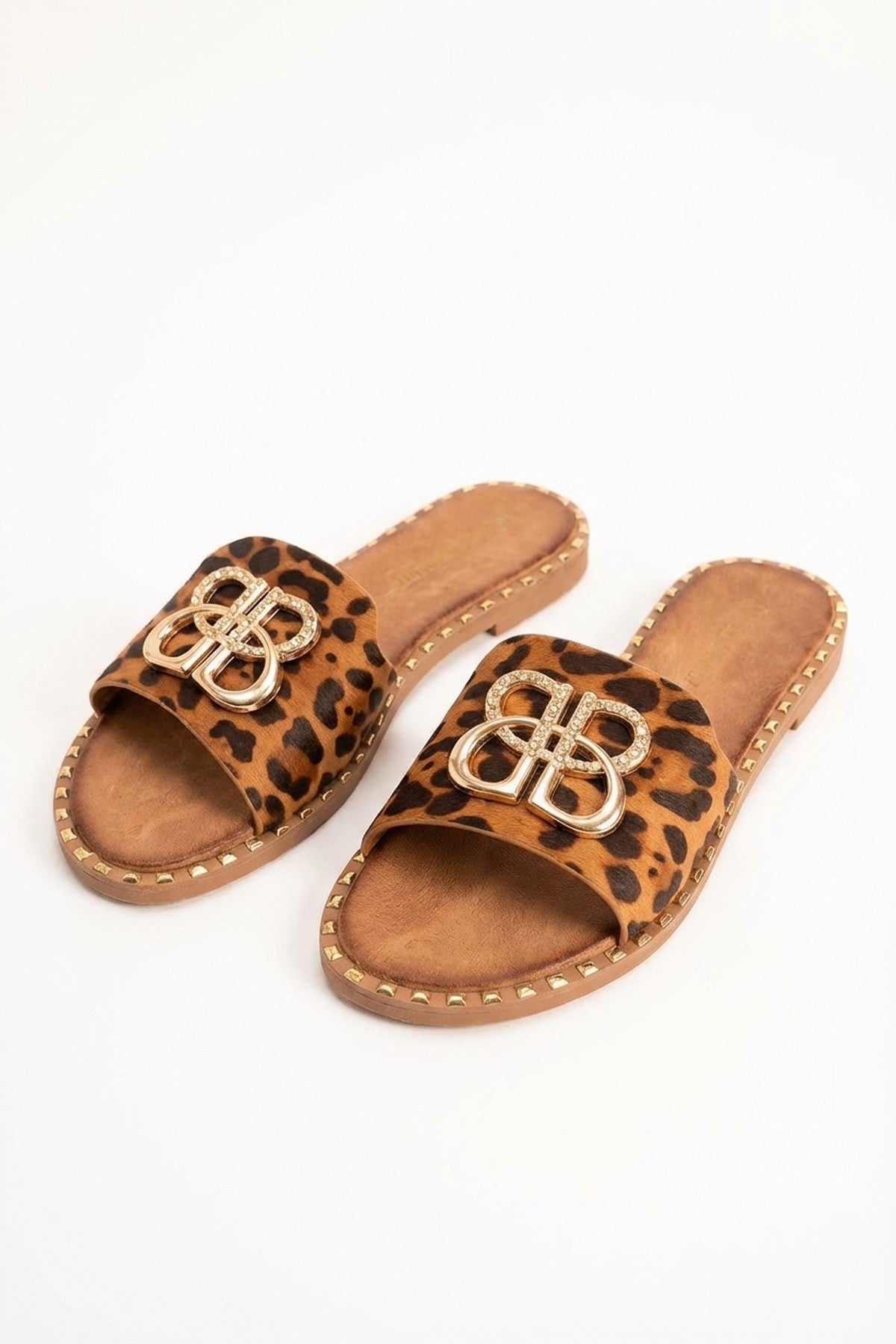 Multi Abby Sparkle Buckle Gold Studded Flat Sandals, Image 4 of 8
