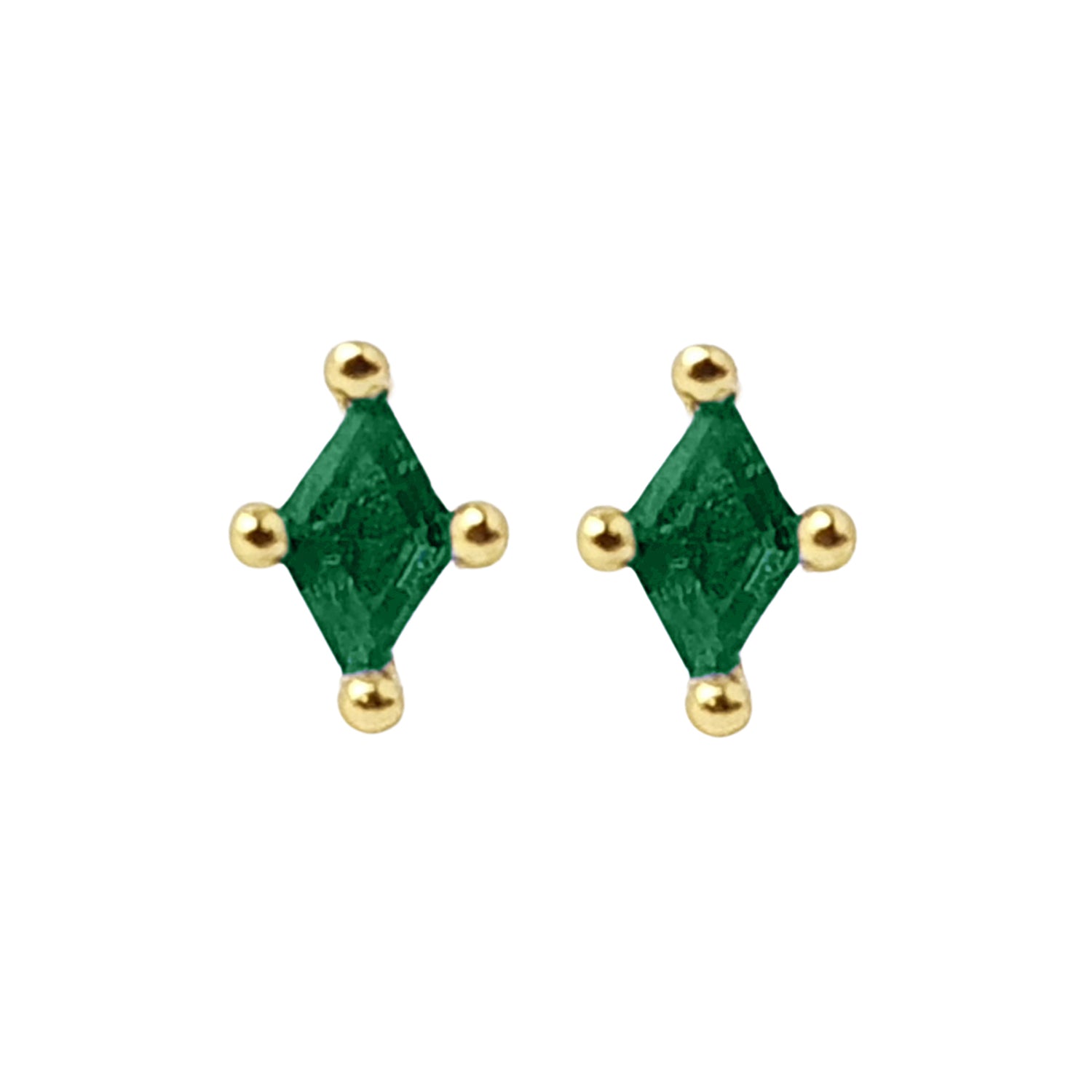 Green Tiny Emerald Stud May Birthstone Earrings
