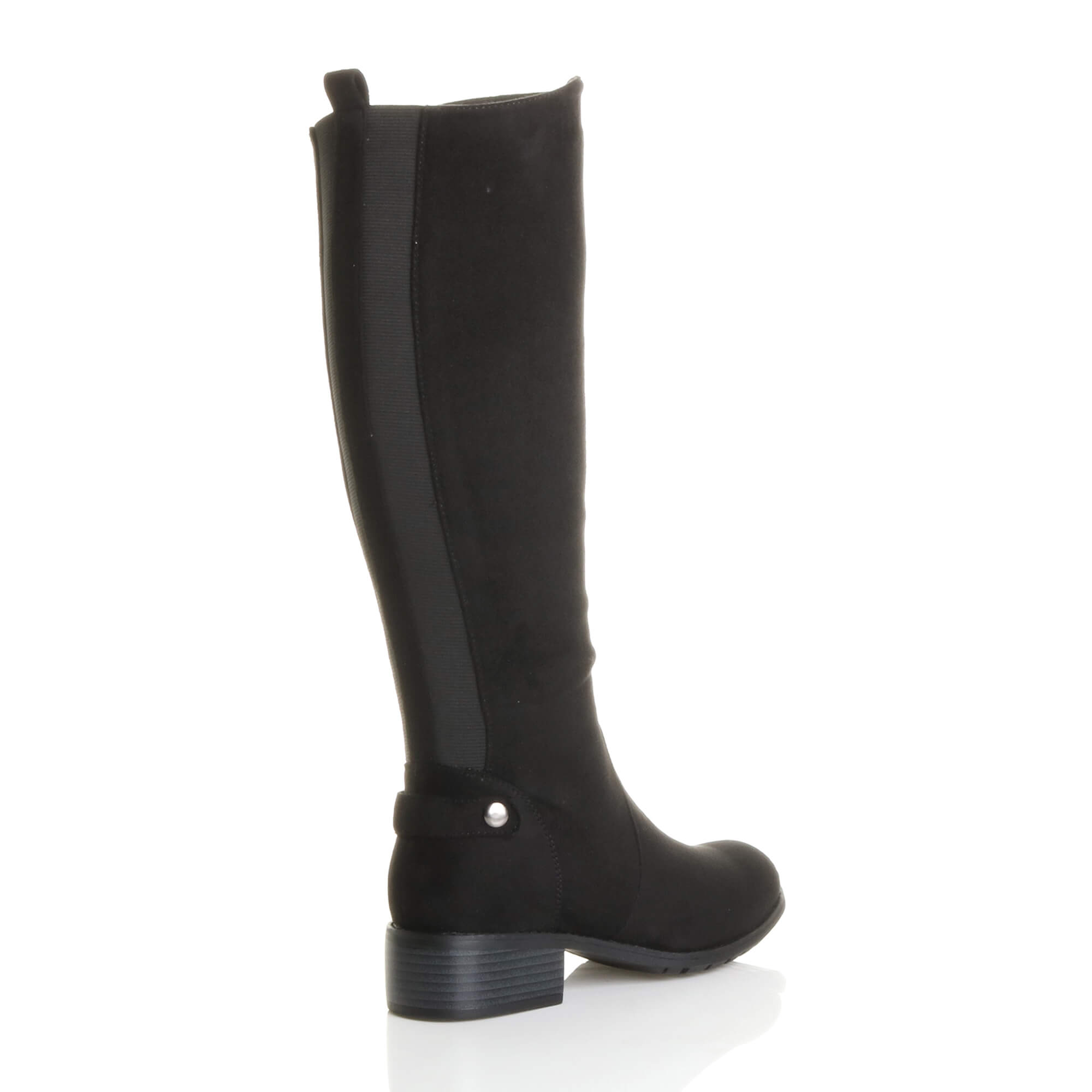 Black Low Heel Calf Riding Boots, Image 4 of 6