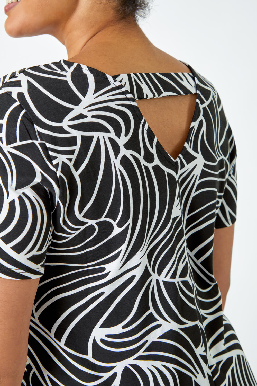 Black Curve Swirl Print Stretch Top, Image 6 of 5