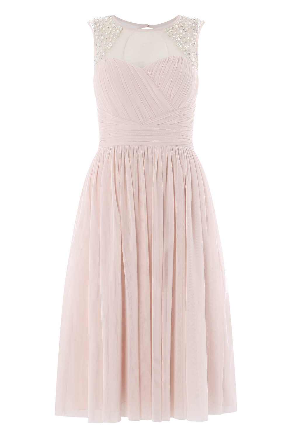 Light Pink Bead Embellished Knee Length Dress, Image 6 of 5