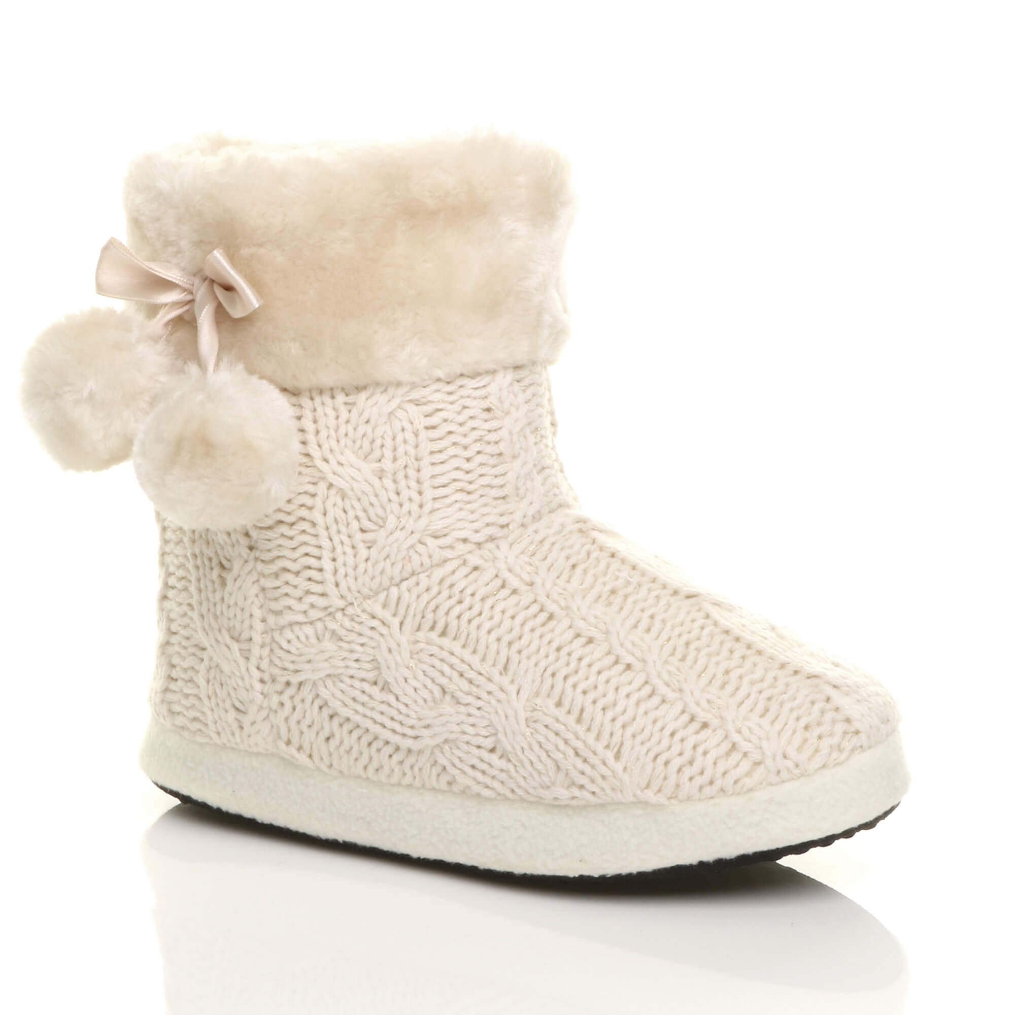 Purple Knitted Glitter Ankle Boot Slippers