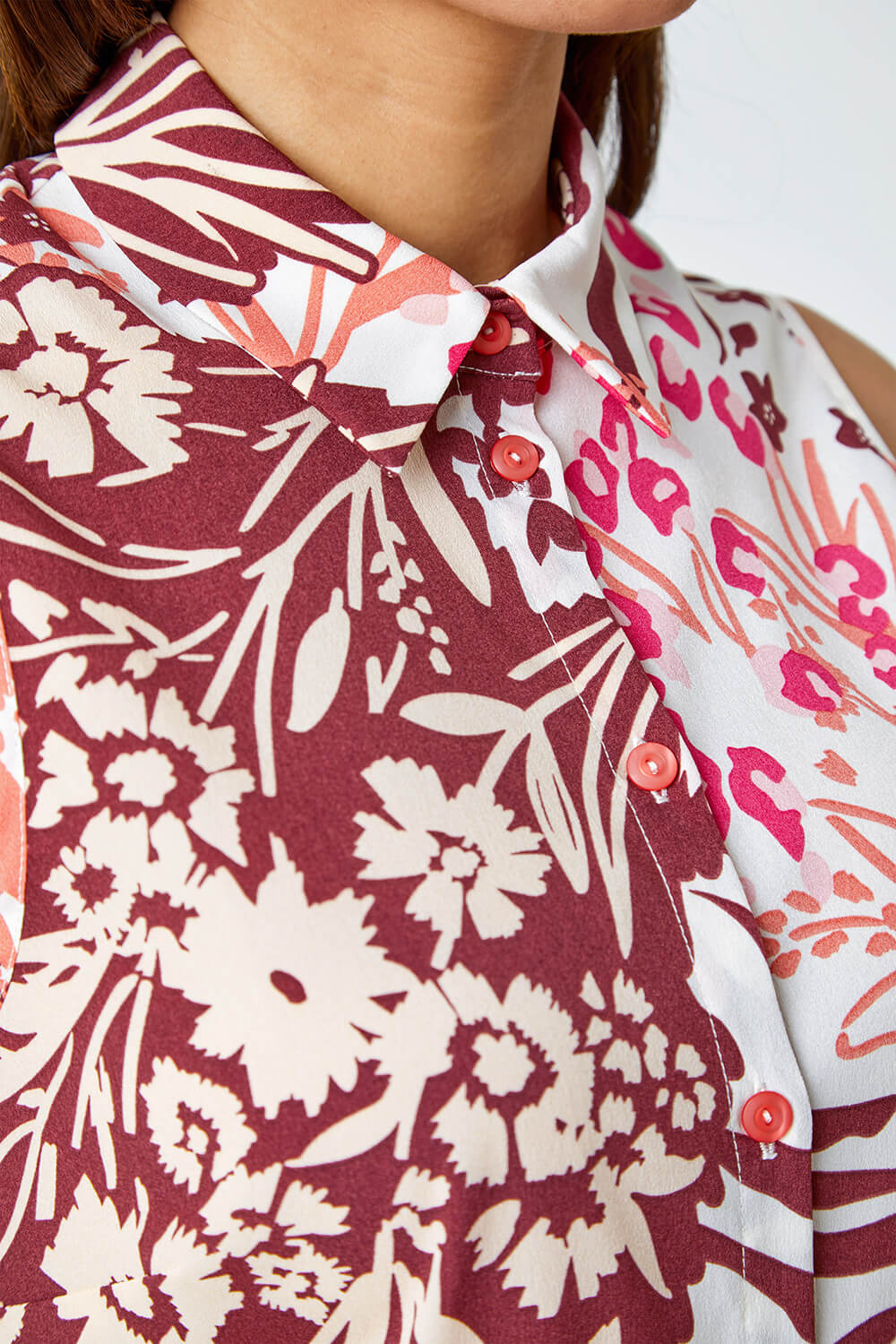 Pink Sleeveless Floral Print Blouse, Image 6 of 5