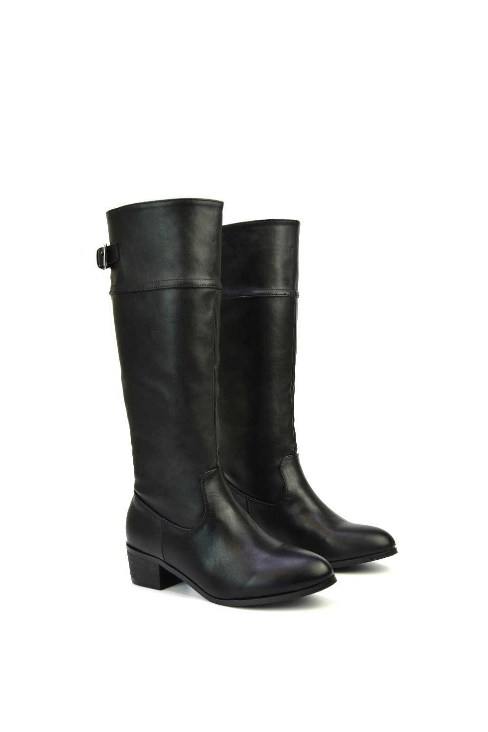 Black 'Caiden' Knee High Boots Low Heel Western Style, Image 5 of 7