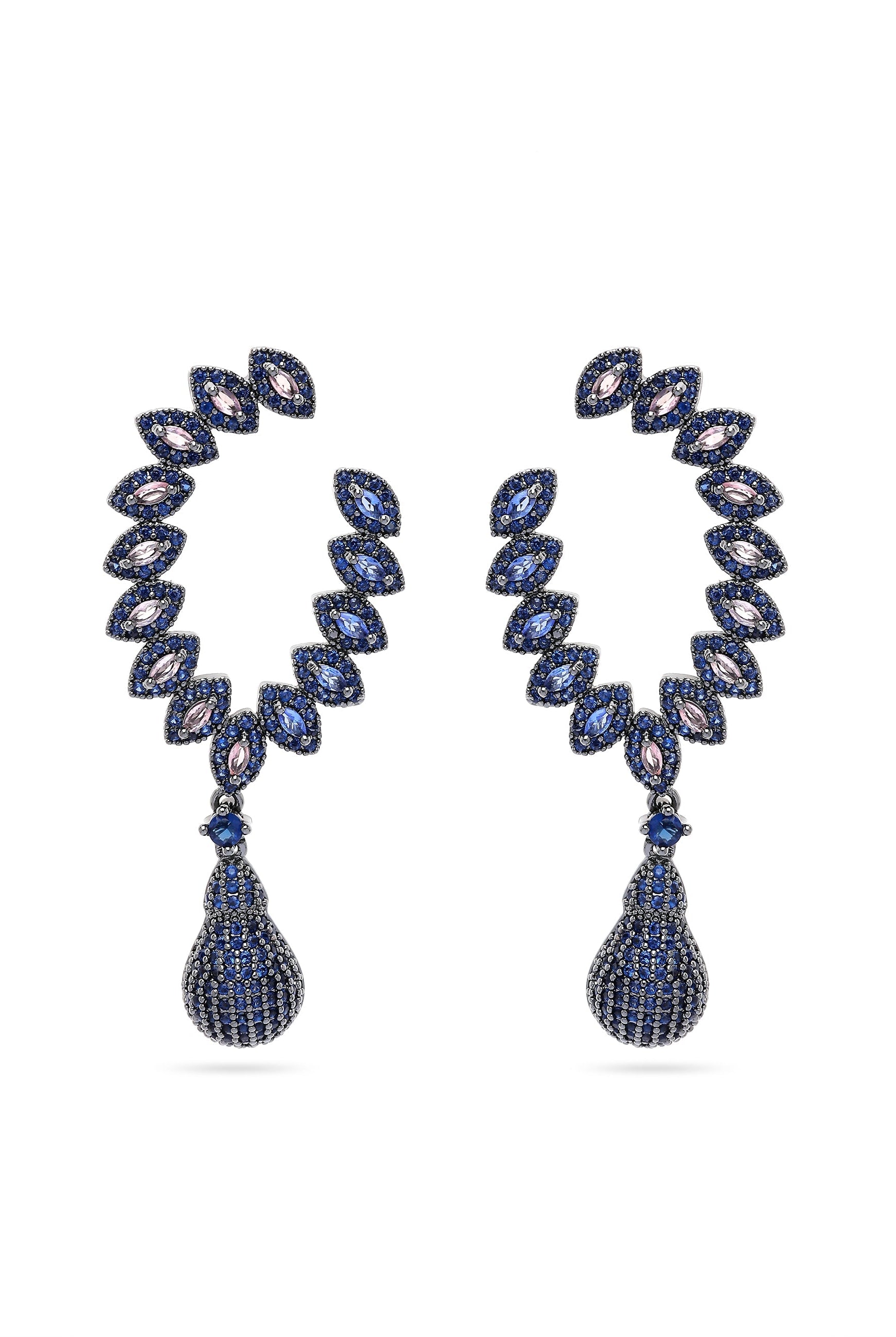 Navy Blue Delicate Leaf Drop Earrings, Image 1 of 4