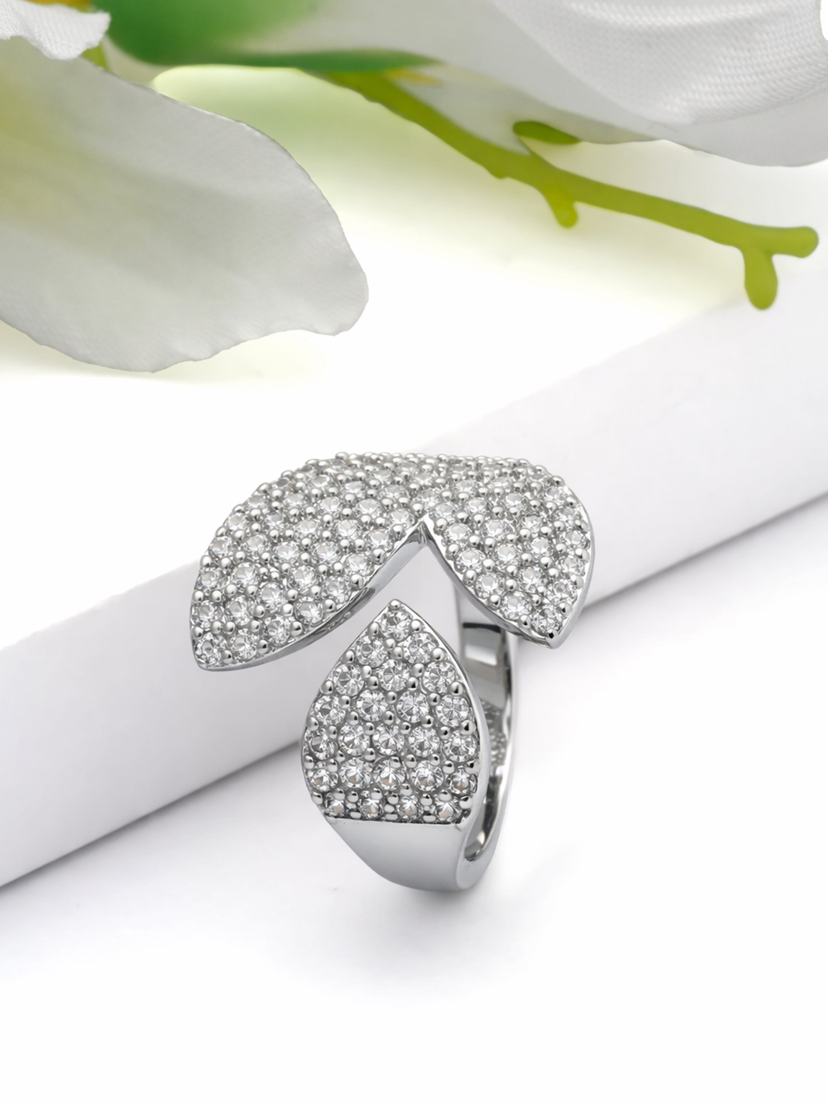 Silver Abstract Pavé Open Ring, Image 5 of 5