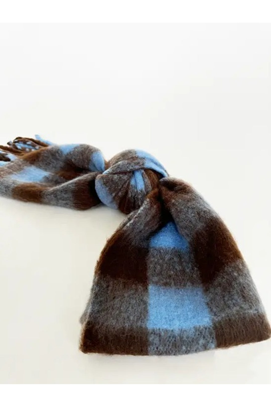 Brown Chunky Check Scarf in Brown and Blue, Image 3 of 6