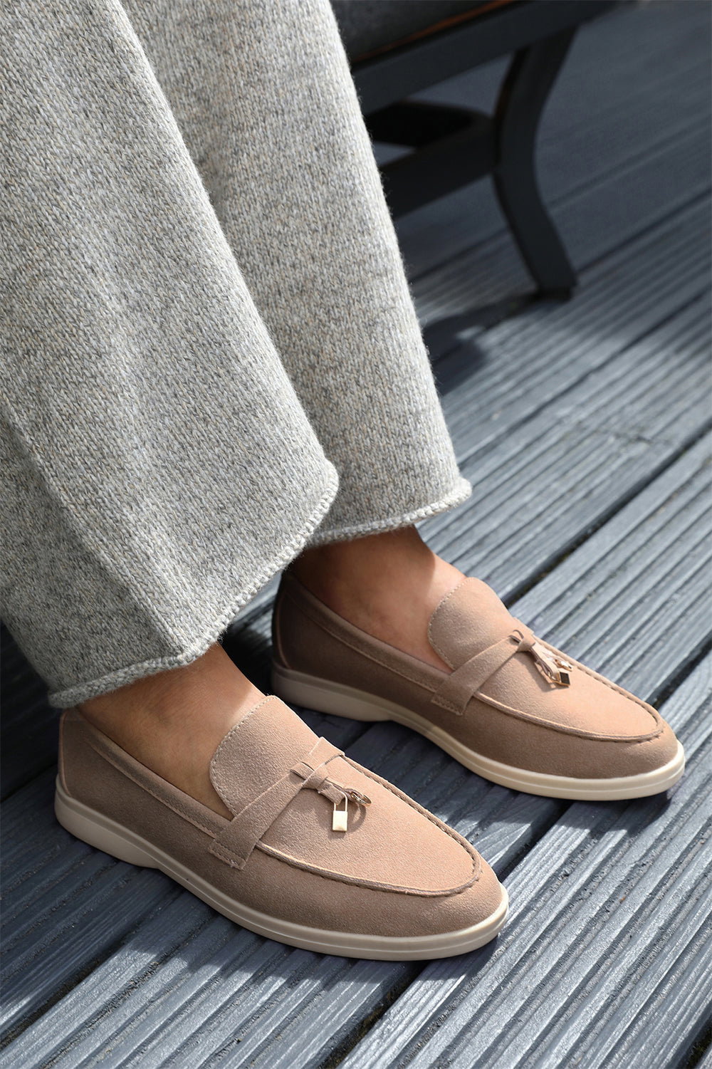 Khaki 'Pegasus' Slip On Trim Loafers With Accessory Detailing, Image 1 of 3