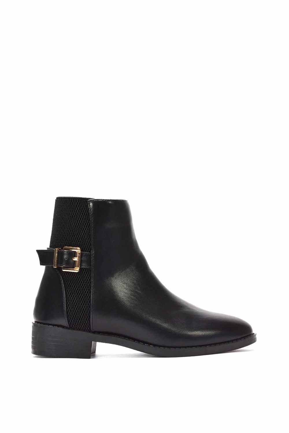 Black 'Ailany' Chelsea Ankle Boots Elasticated Buckle Detail