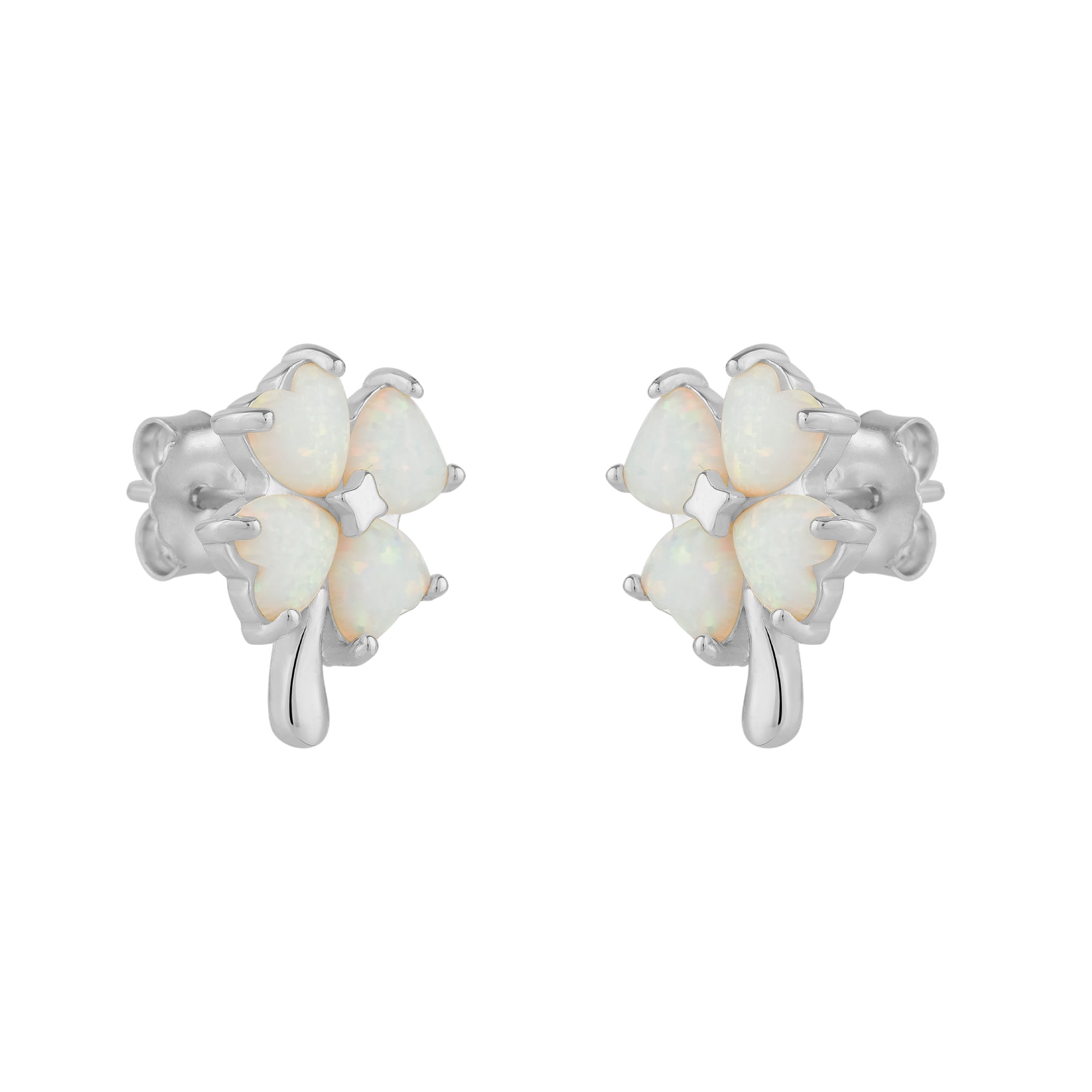 Silver White Opal Four Leaves Clover Sterling Silver Stud Earring, Image 1 of 1