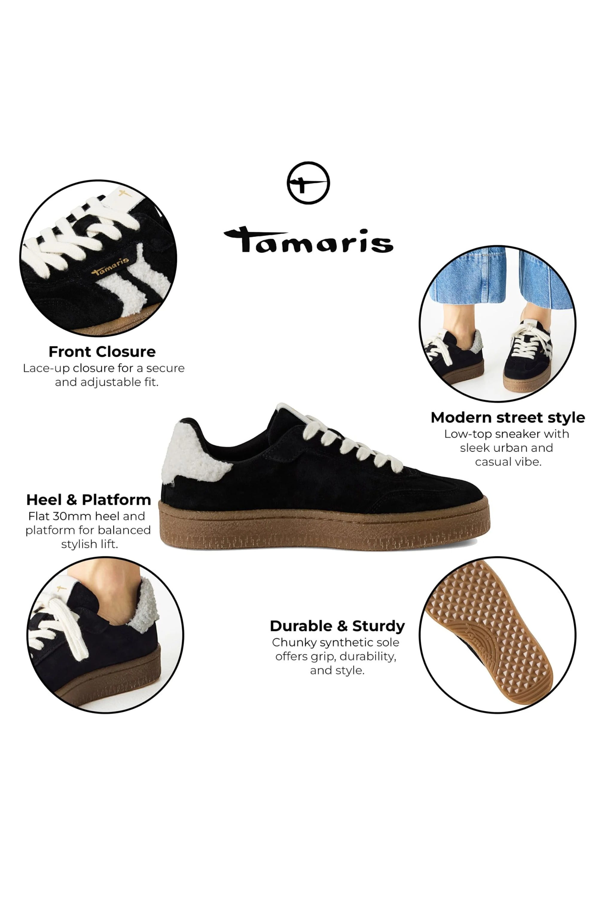 Black Tamaris Black Tamaris Womens Black White Fur Sneakers, Image 2 of 8