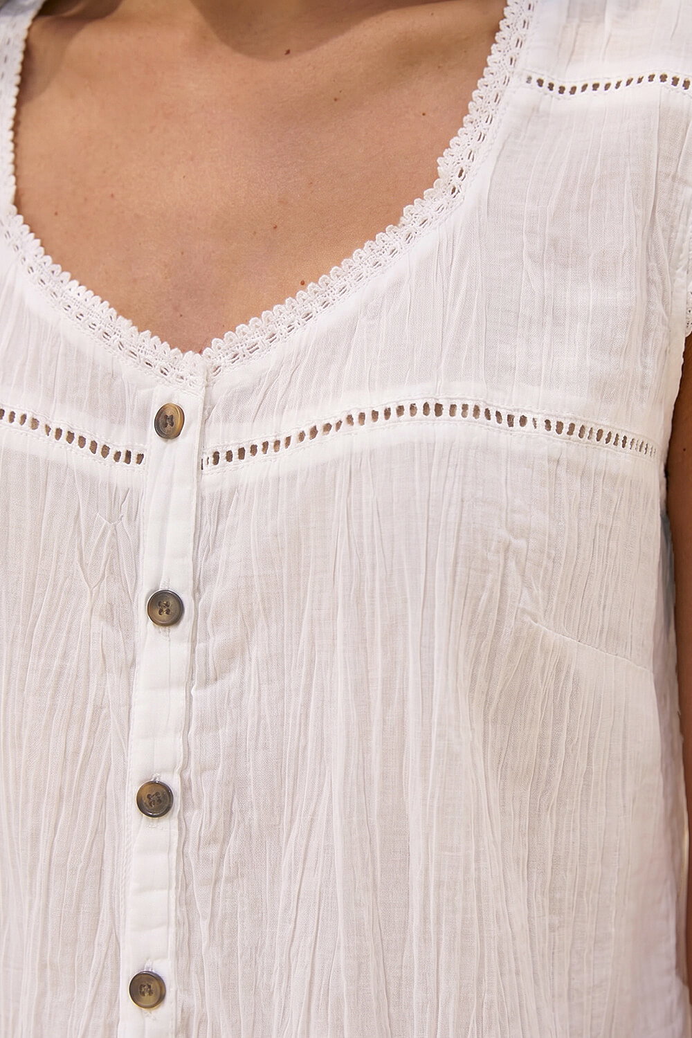 Ivory Cotton Broderie Hem Crinkle Blouse, Image 5 of 4
