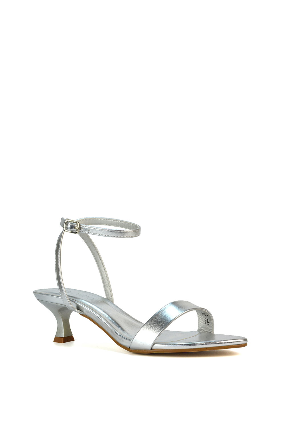 Silver XY LONDON Silver 'Antonia' Kitten Low Heel Strappy Sandal Two Part Heeled Shoes, Image 2 of 5