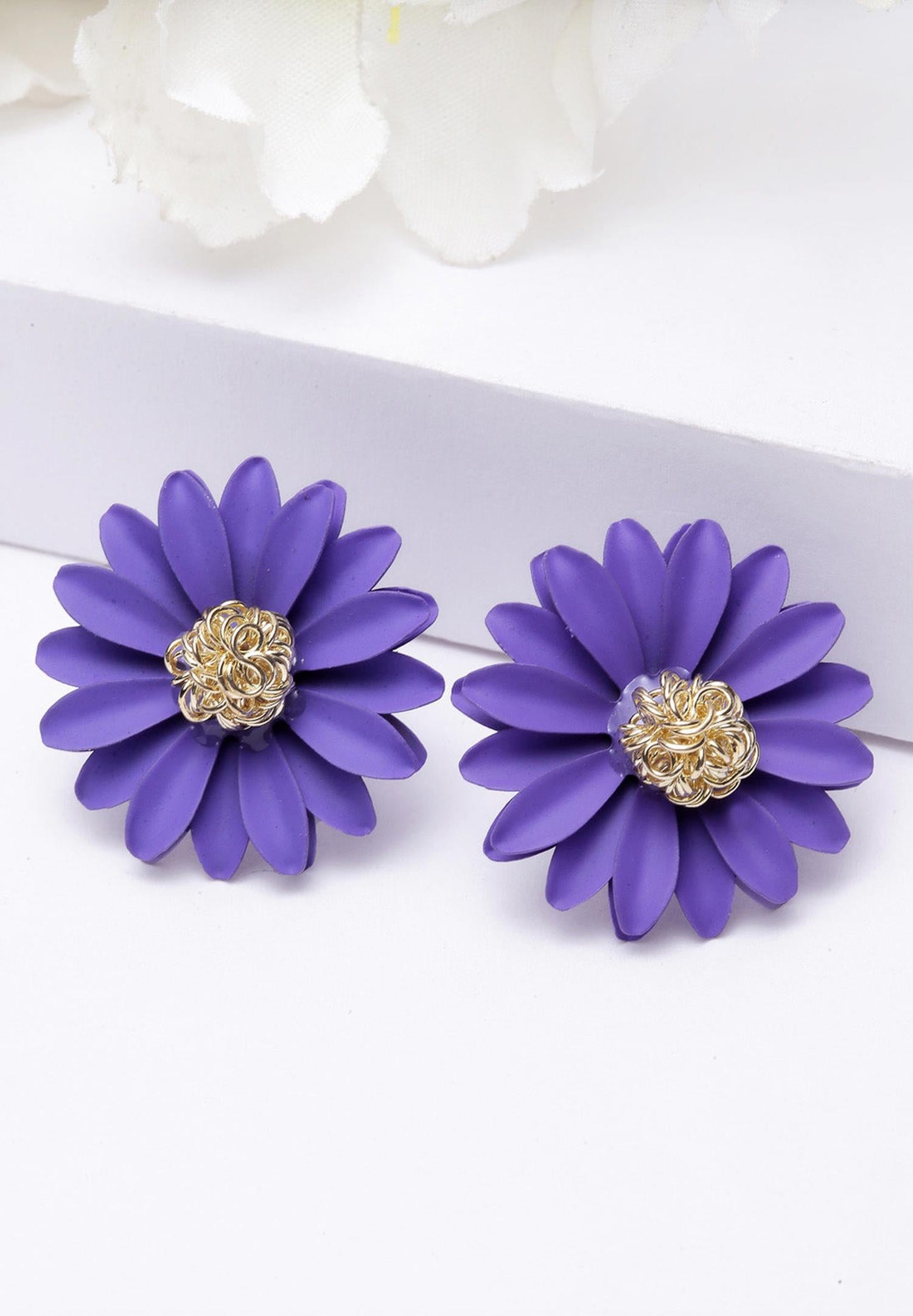 Purple AVANT-GARDE PARIS Purple Fuchsia Floral Studs, Image 2 of 5