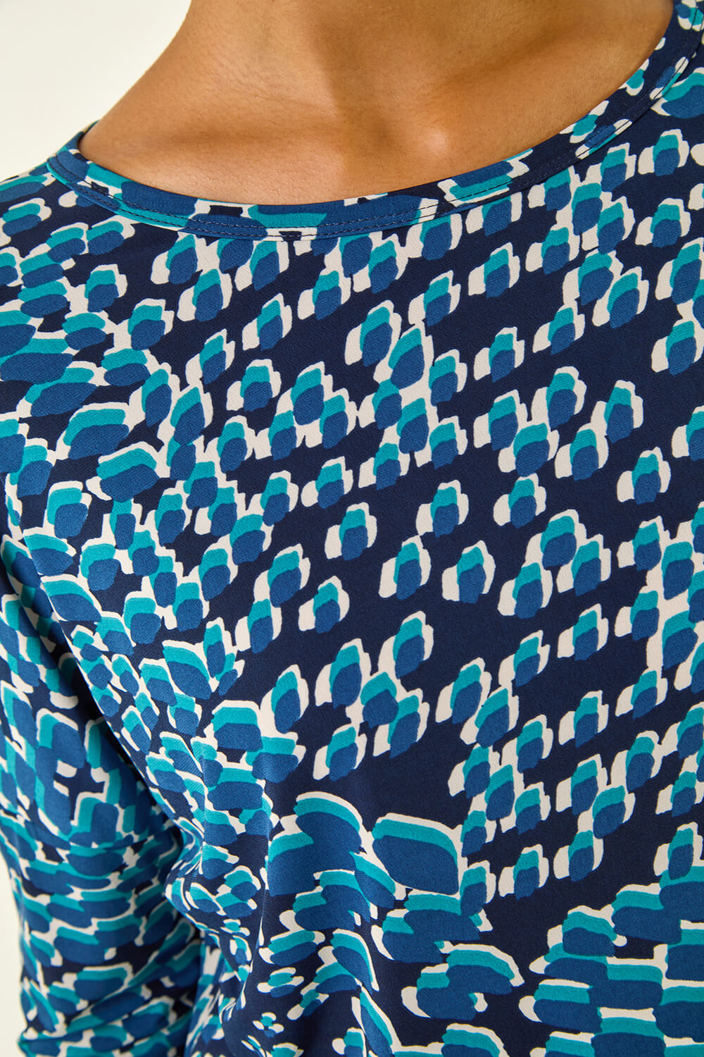 Blue Printed Bubble Hem Top, Image 6 of 5