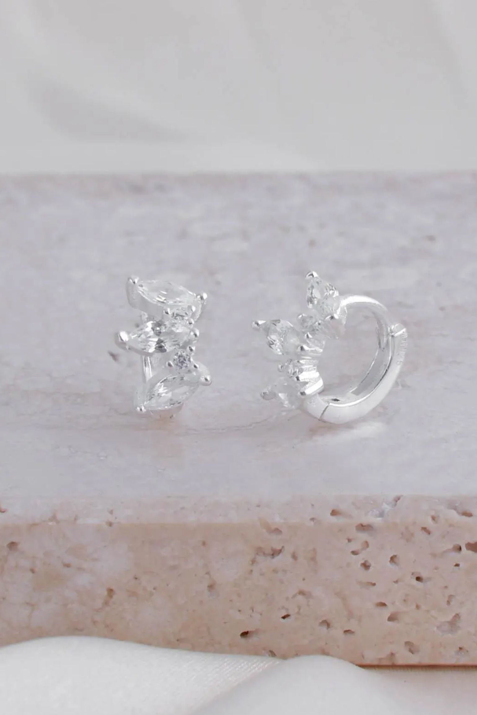Silver Sterling Silver CZ Leaf Huggie Hoops 6mm, Image 3 of 3