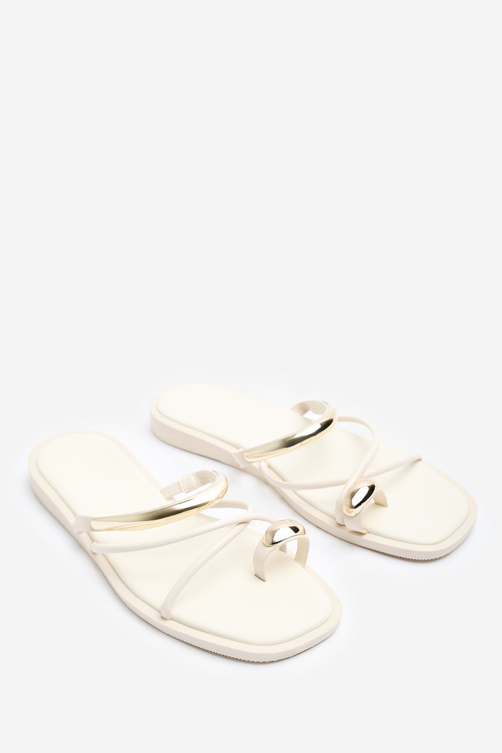 Cream Zelina Strappy Metal Toe Loop Slide On Sandal, Image 3 of 4