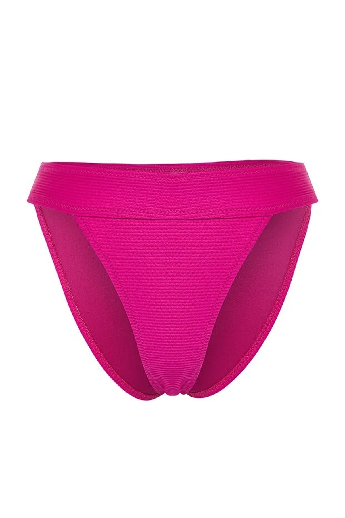 Fuchsia WOVCOR Fuchsia Textured Regular Waist Bikini Bottom with Minimal High Leg Fit, Image 2 of 4
